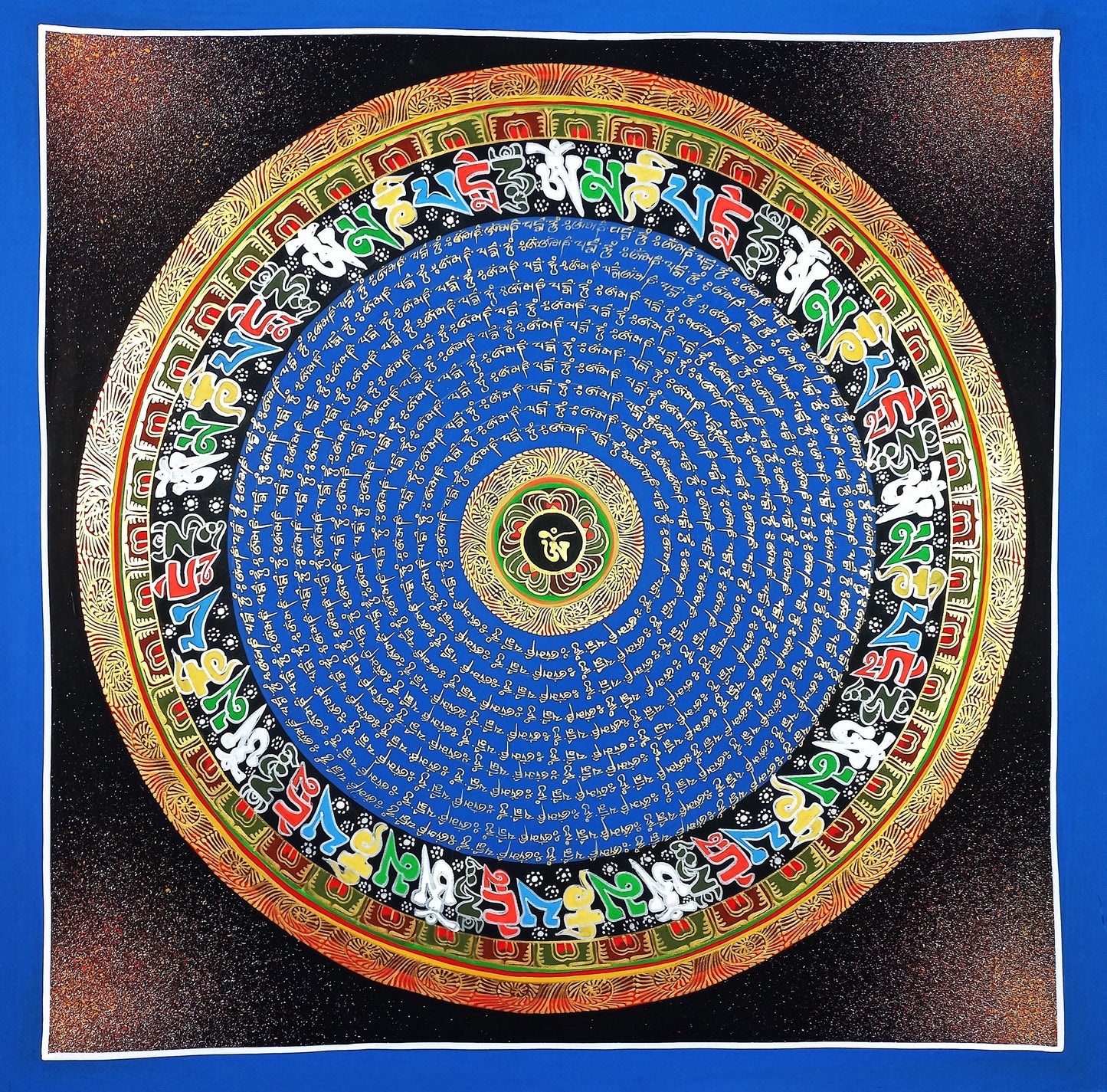 Handmade Om Mantra Mandala Thangka Painting | Tibetan Art