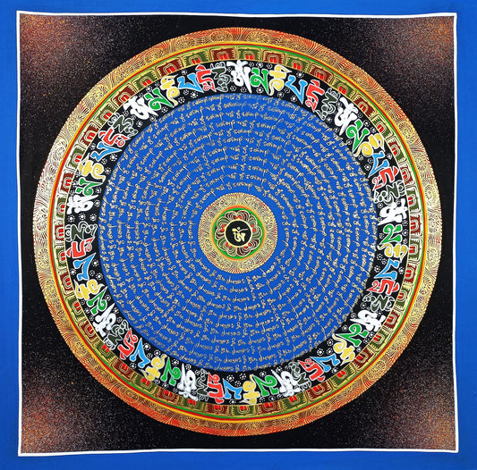 Handmade Om Mantra Mandala Thangka Painting | Tibetan Art