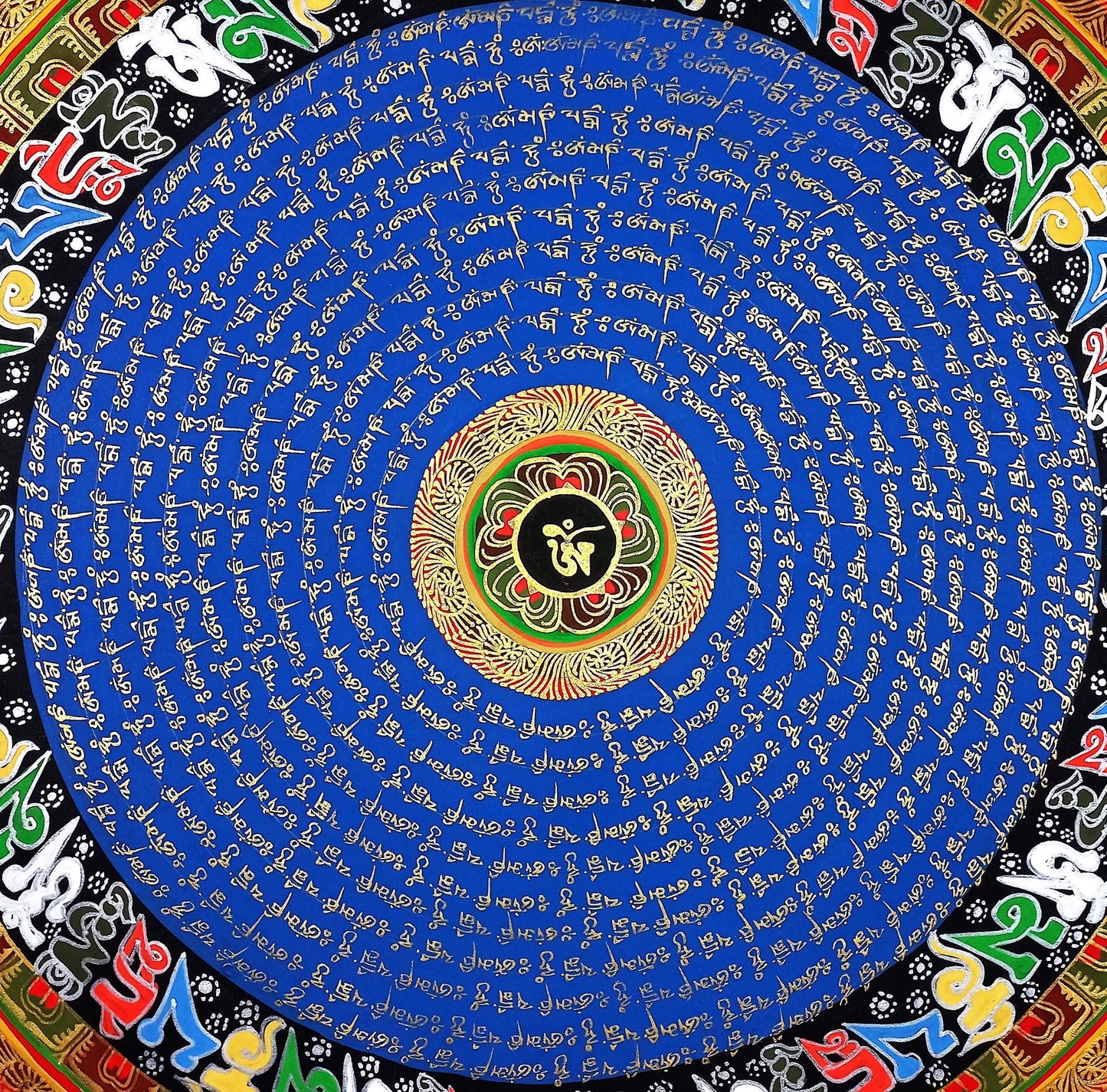 Handmade Om Mantra Mandala Thangka Painting | Tibetan Art