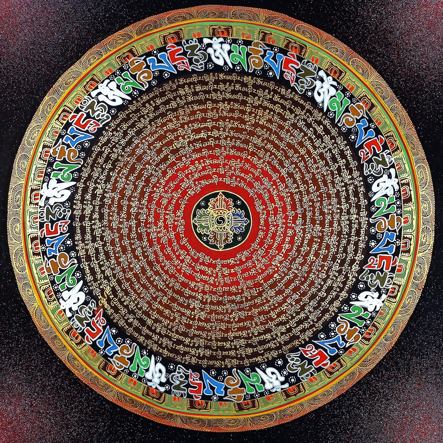 Handmade Om Mantra Mandala Thangka | Tibetan Meditation Art