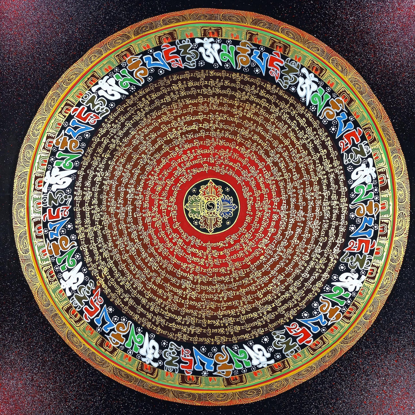 Handmade Om Mantra Mandala Thangka | Tibetan Meditation Art