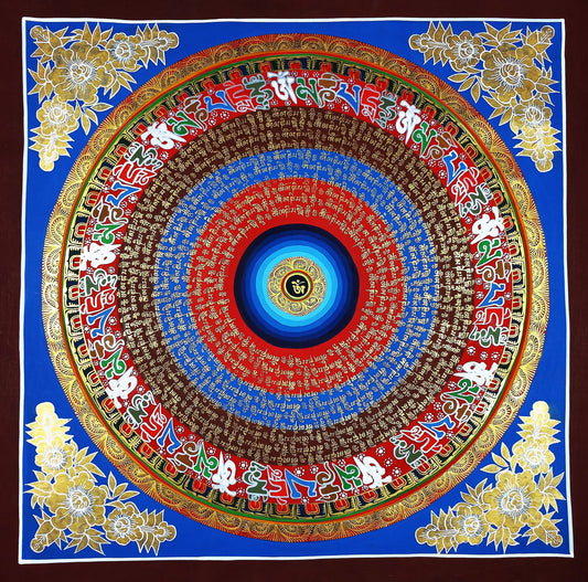 Om Mantra Mandala Thangka | Tibetan Meditation Painting, Good Luck Art