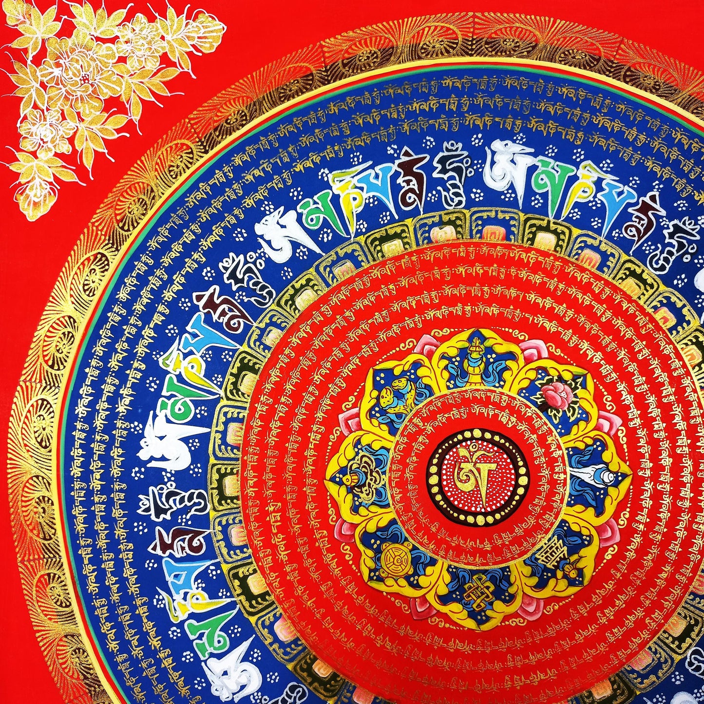 Om Mantra Mandala Thangka Painting | Hand-Painted Tibetan Meditation Art