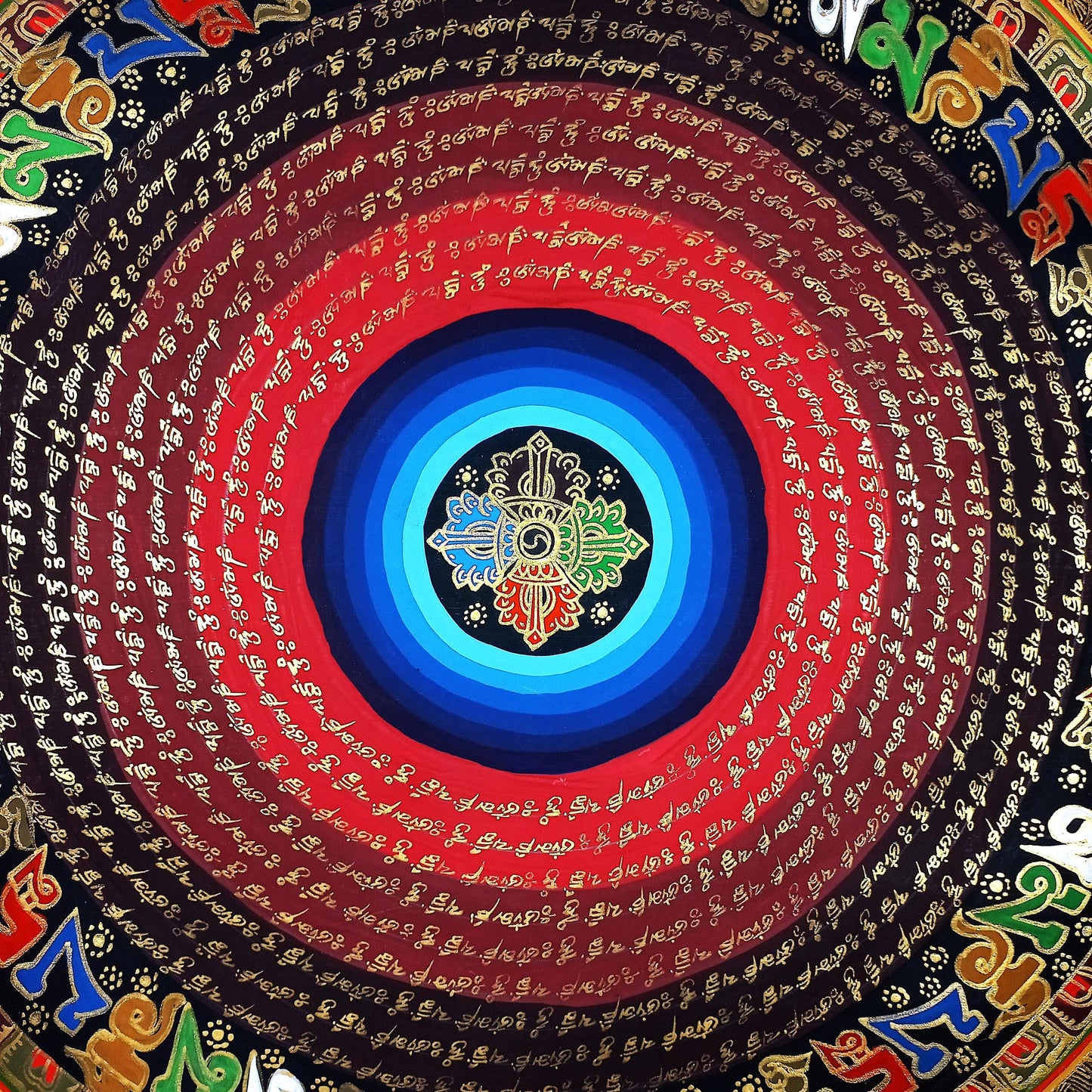 Om Mantra Mandala Thangka Painting | Tibetan Sacred Art