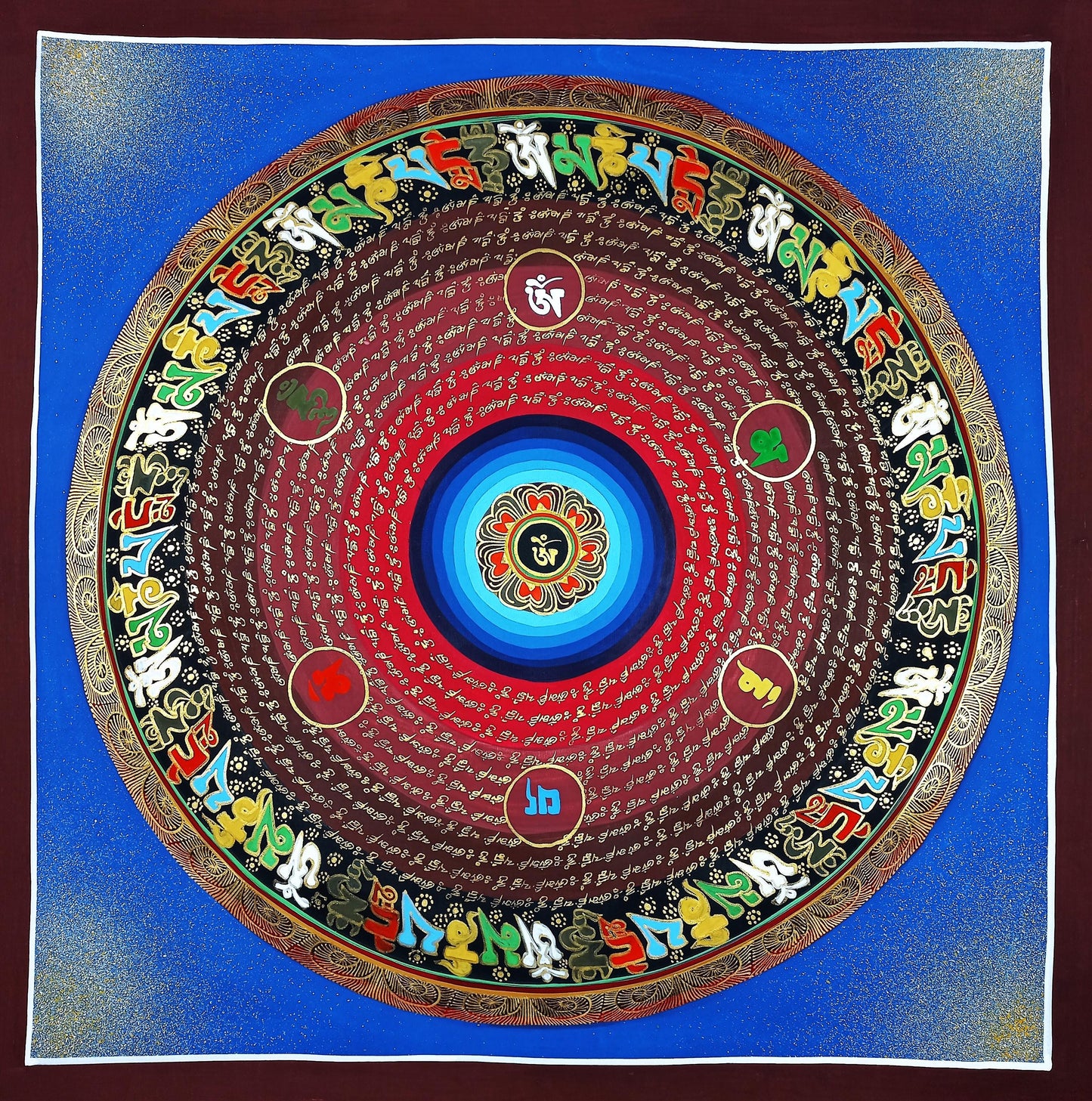 Om Mantra Mandala Thangka Painting | Tibetan Meditation Art