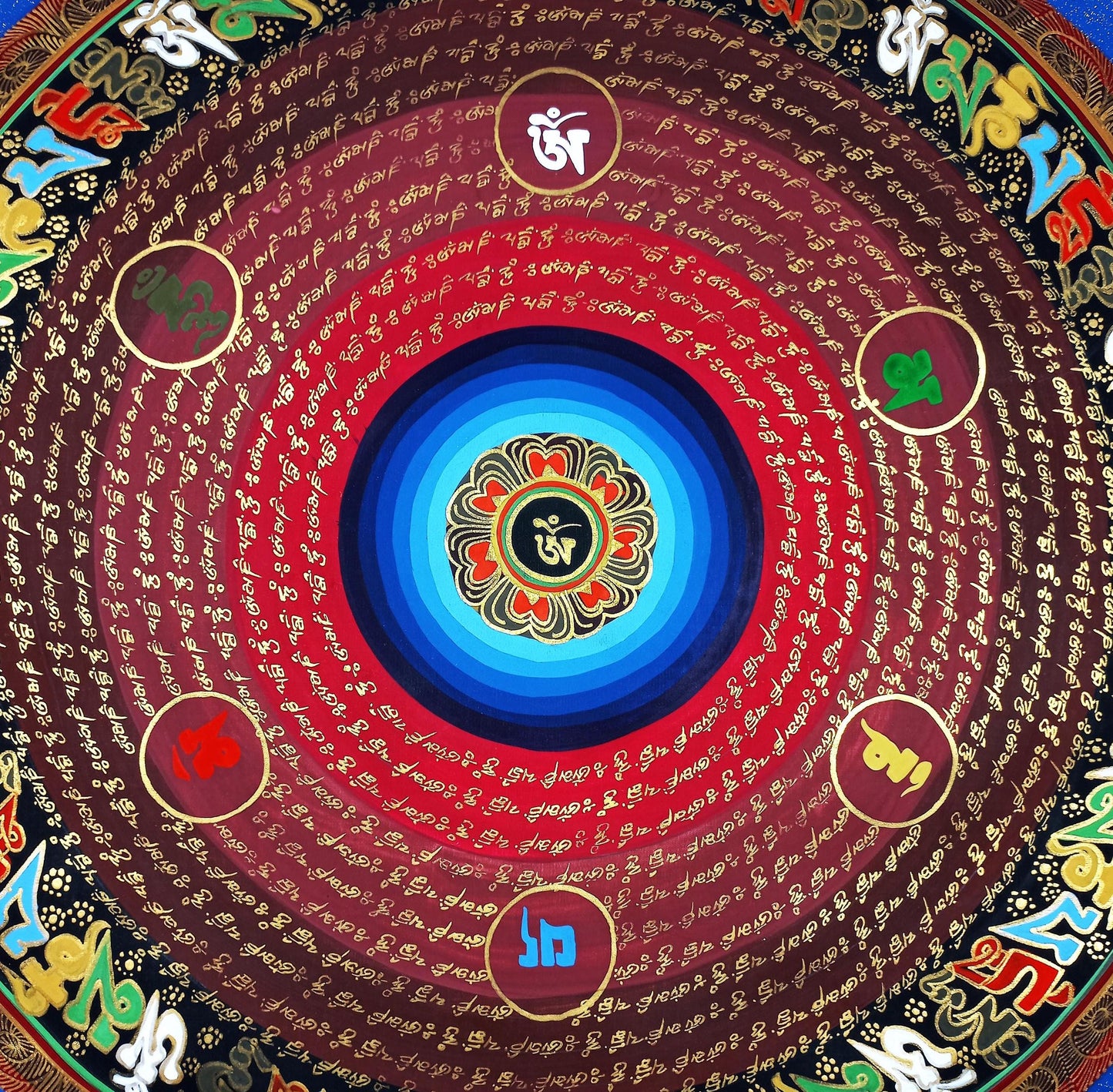 Om Mantra Mandala Thangka Painting | Tibetan Meditation Art