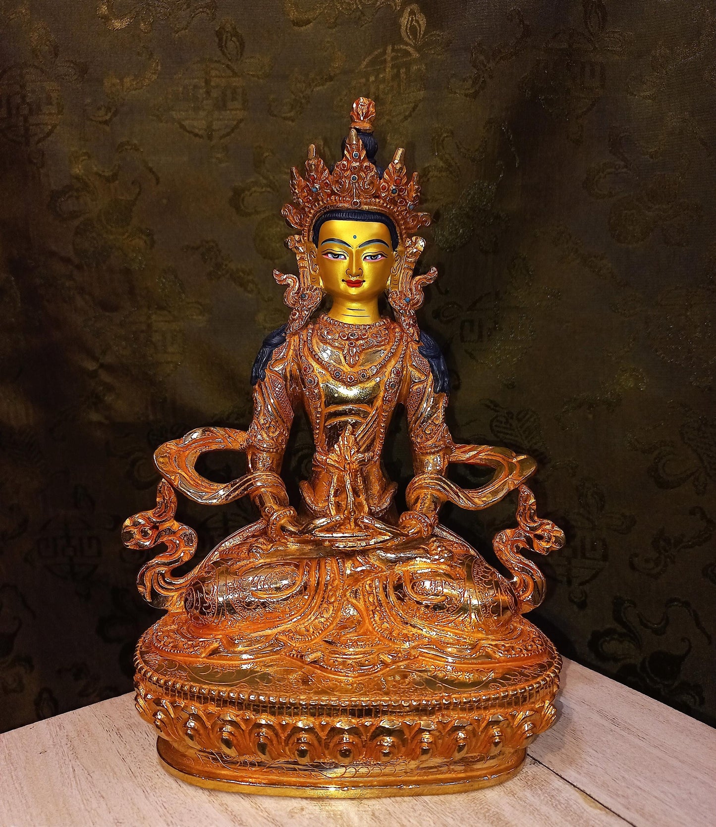 24K Gold Gilded Amitayus Buddha Statue | Handmade Nepalese Artwork