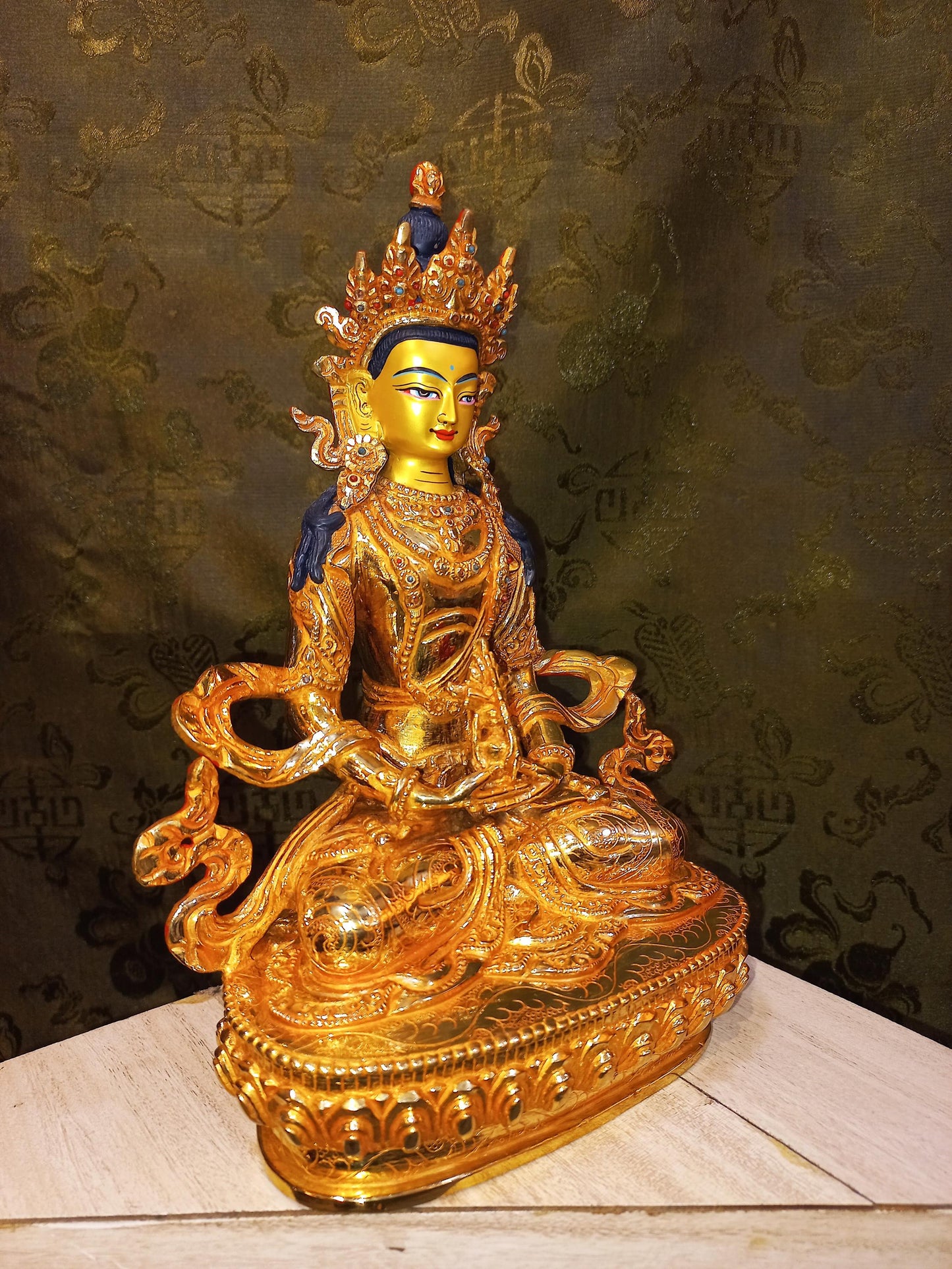 24K Gold Gilded Amitayus Buddha Statue | Handmade Nepalese Artwork
