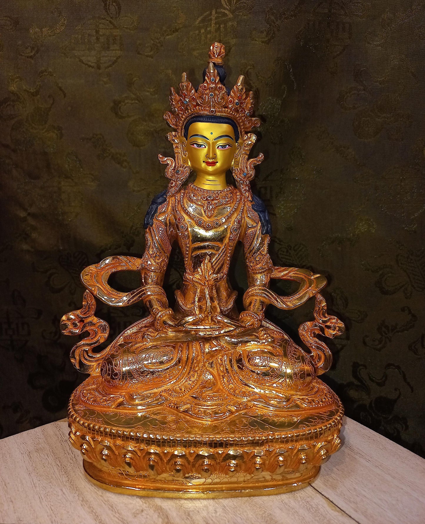 24K Gold Gilded Amitayus Buddha Statue | Handmade Nepalese Artwork