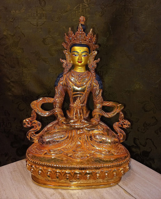 24K Gold Gilded Amitayus Buddha Statue | Handmade Nepalese Artwork