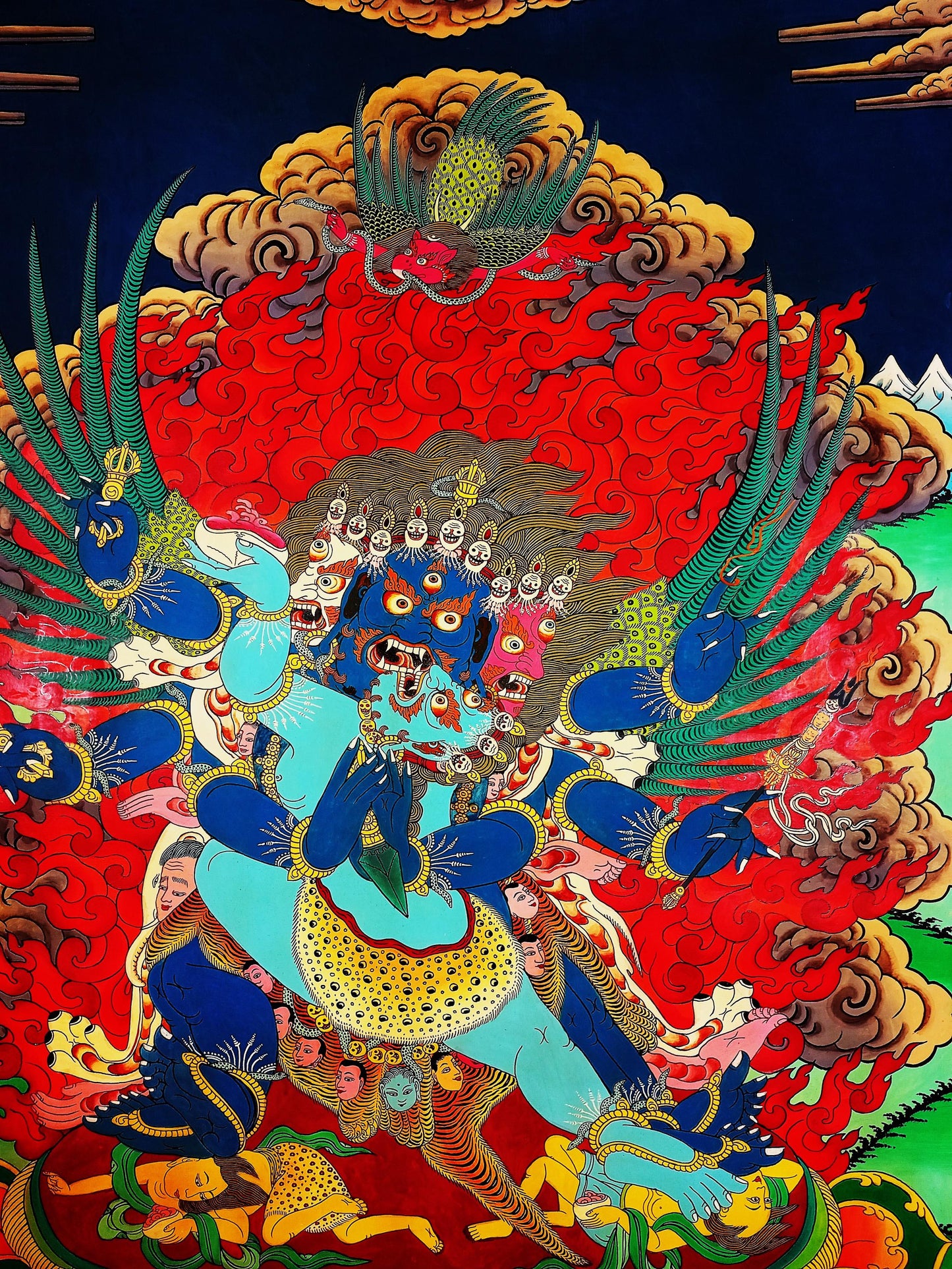 Hand-Painted Vajrakilaya Thangka Painting - Smoky Tibetan Art, 27x40 in