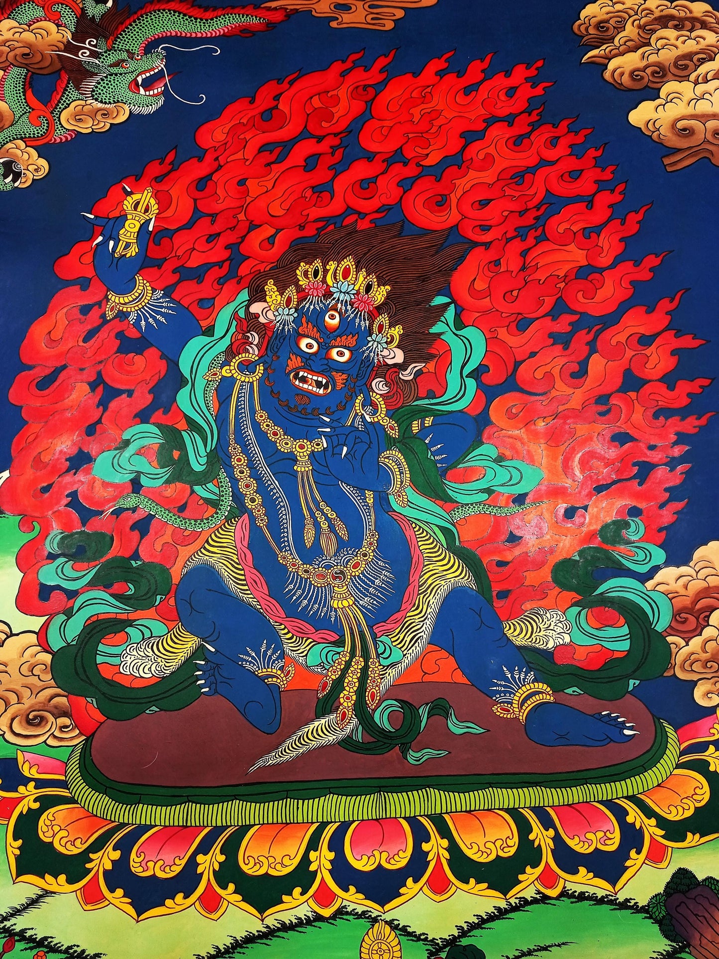 Original Hand-painted Large Masterpiece Vajarapani Dharmapala/ Sangdag Chagna Dorje Tibetan Compassion Meditation Thangka  Painting