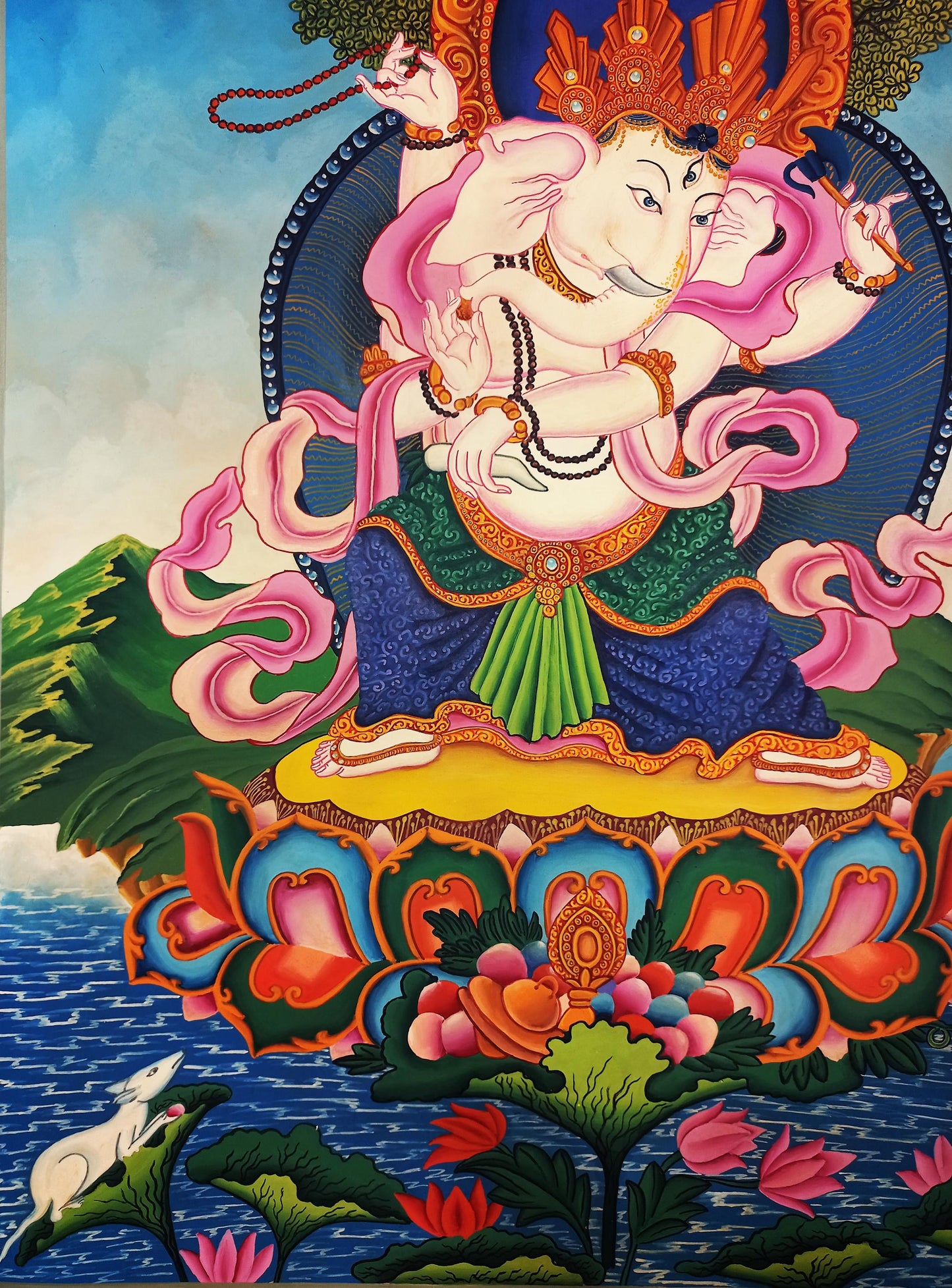 Hand-Painted Newari Ganesha Thanka Painting, Meditation Art