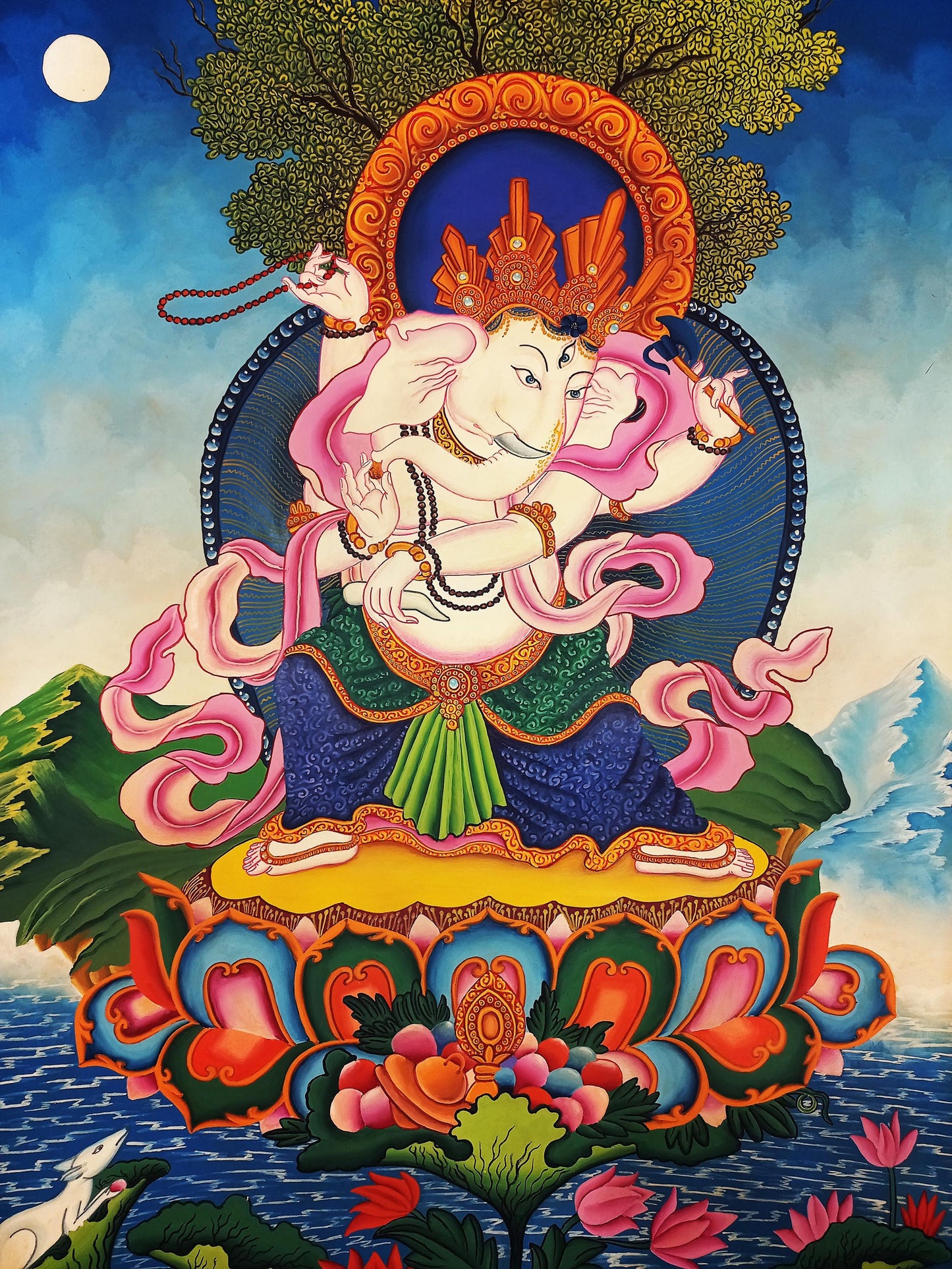 Hand-Painted Newari Ganesha Thanka Painting, Meditation Art