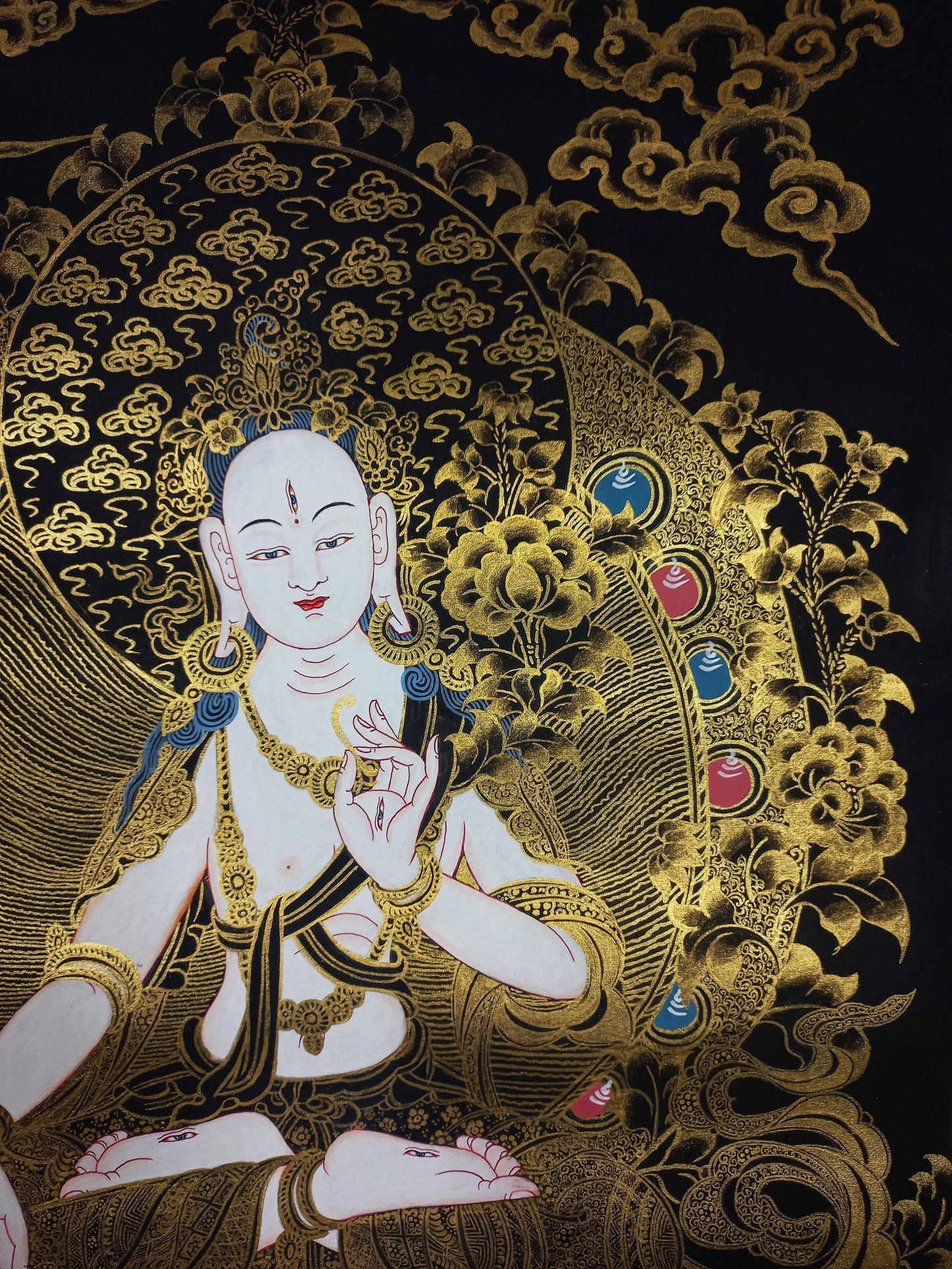 White Tara Thangka Painting, Hand-Painted Mother Goddess Art, Nepal