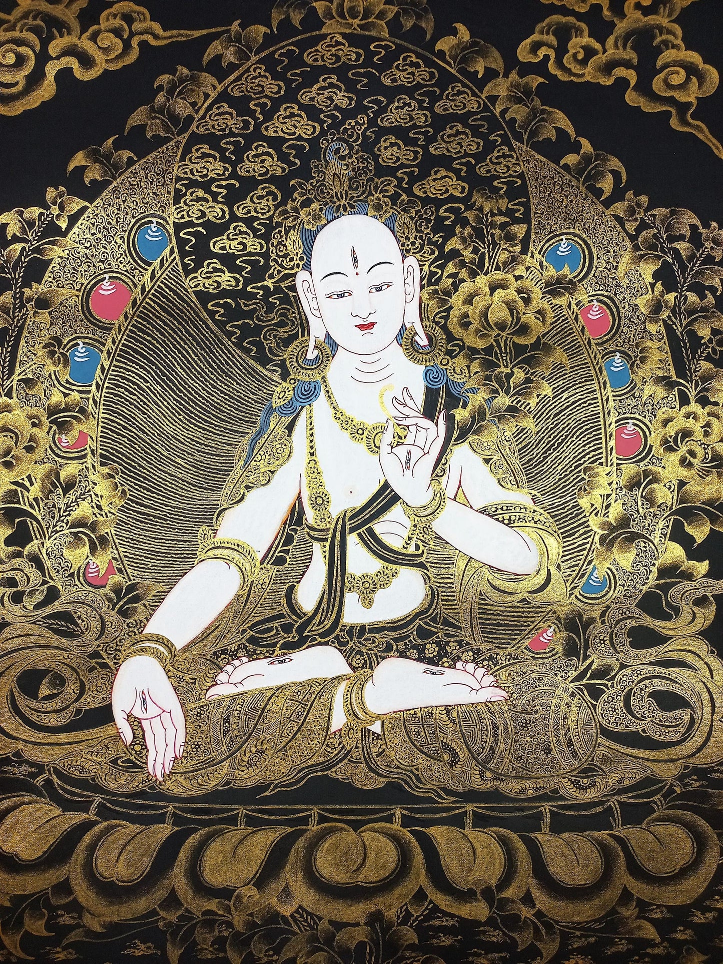 White Tara Thangka Painting, Hand-Painted Mother Goddess Art, Nepal