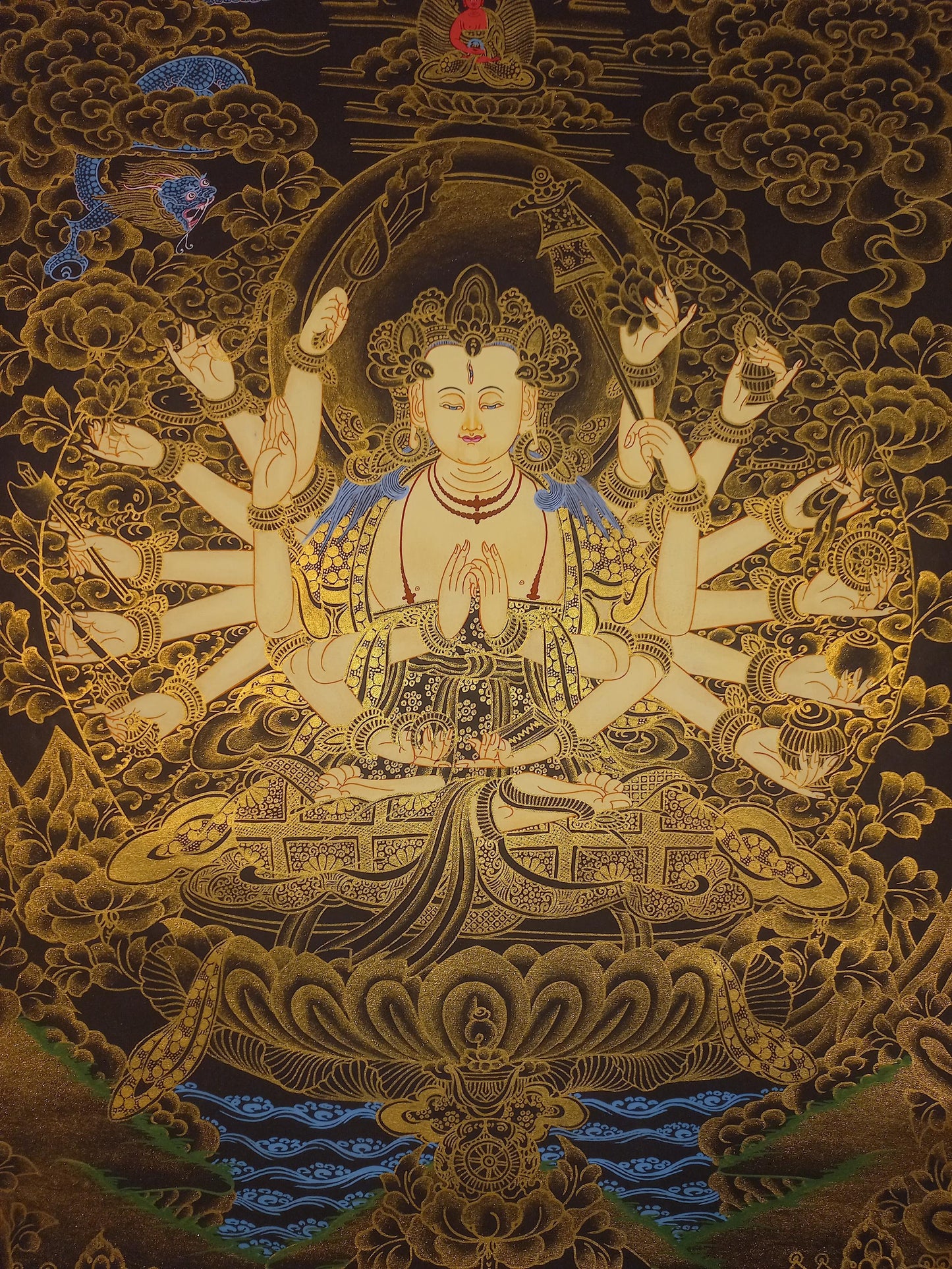 Hand-Painted Goddess Chundi Thangka Painting, Tibetan Buddhist Art