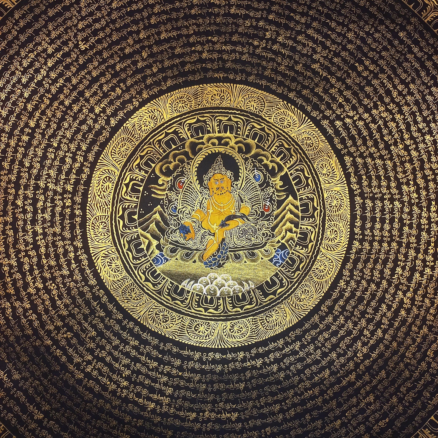 Tibetan Om Mantra Mandala Thangka Painting | Jambhala, Good Luck Wall Art