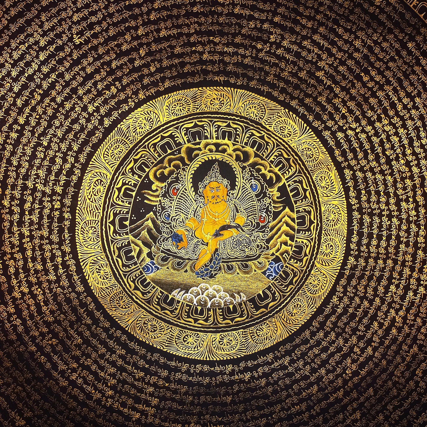 Tibetan Om Mantra Mandala Thangka Painting | Jambhala, Good Luck Wall Art