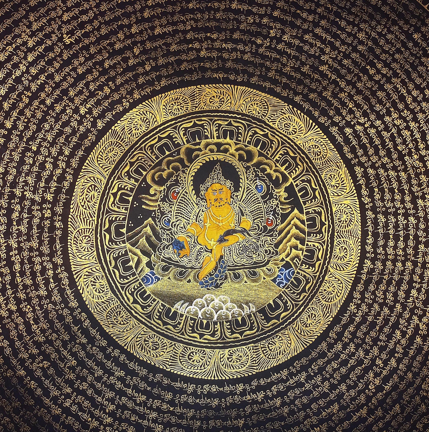 Tibetan Om Mantra Mandala Thangka Painting | Jambhala, Good Luck Wall Art