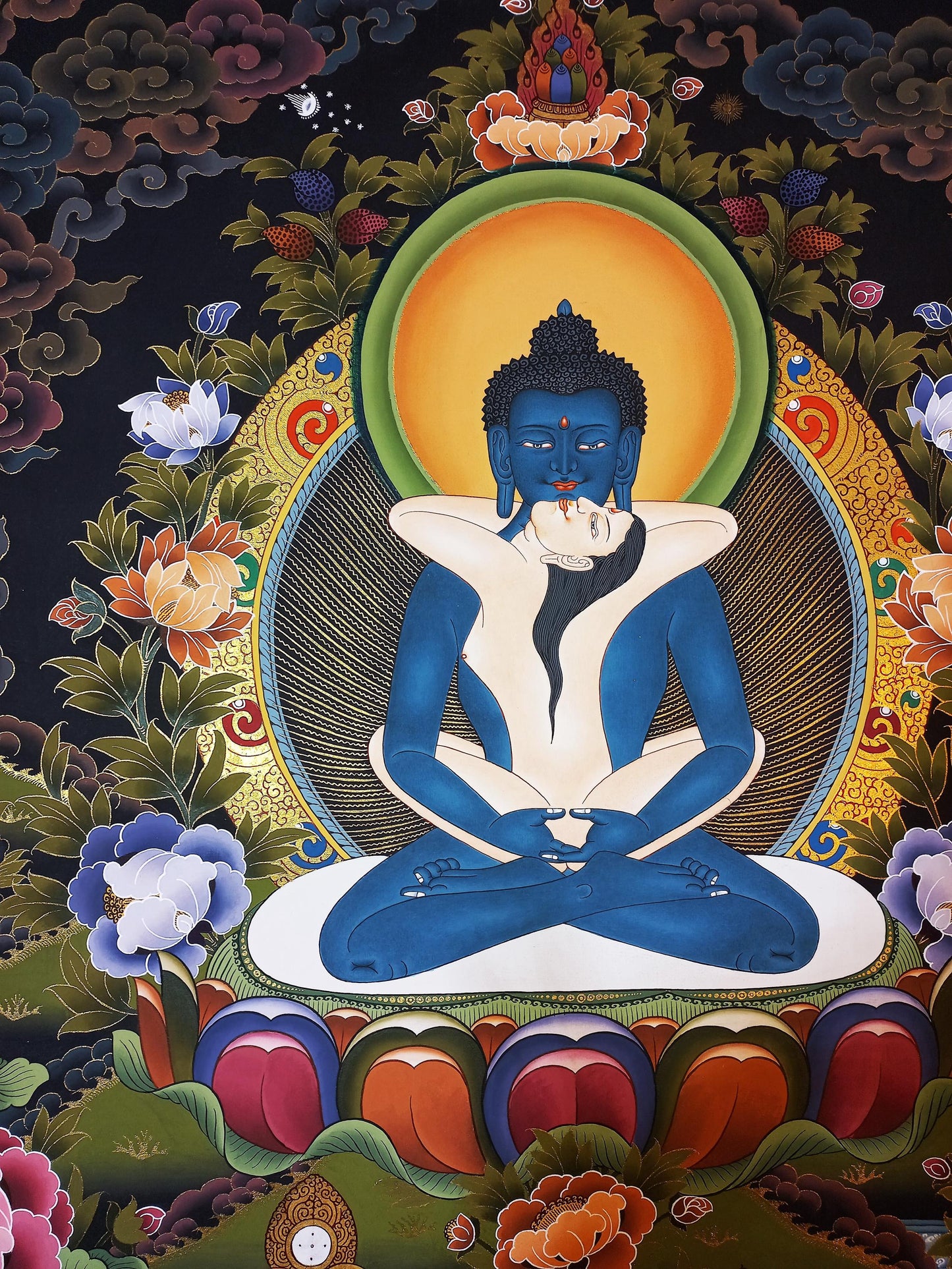 24K Gold Samantabhadra Thangka Painting - Tibetan Yab-Yum Art