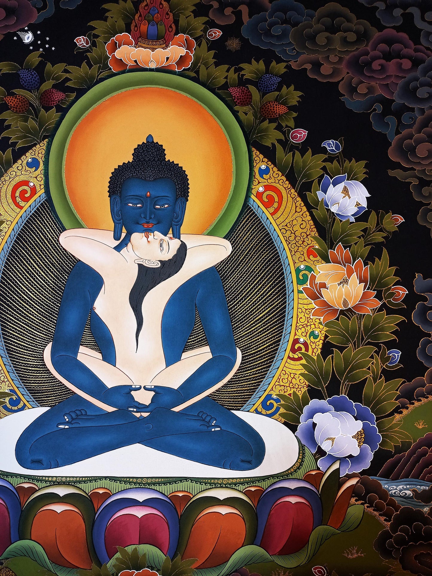 24K Gold Samantabhadra Thangka Painting - Tibetan Yab-Yum Art