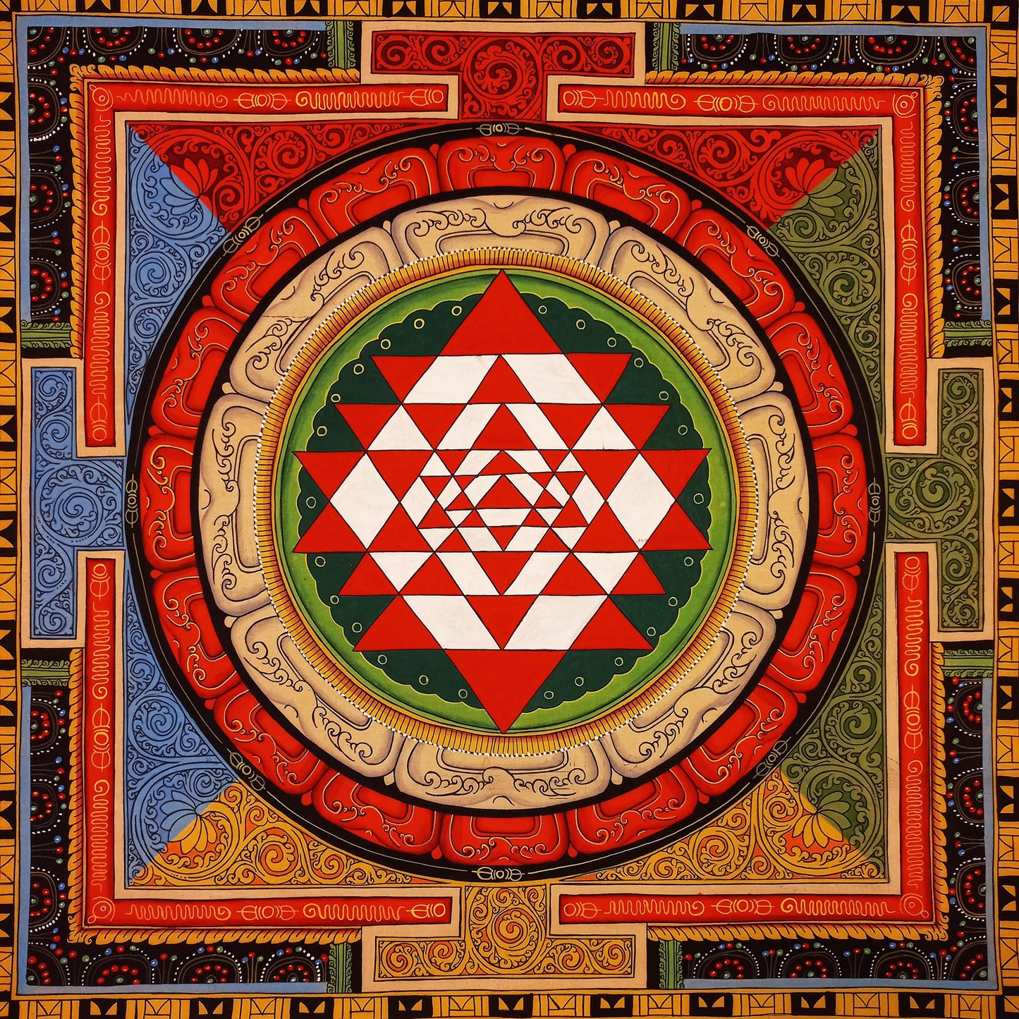 Hand-Painted Sri Yantra Thangka, Newari Pauva Art
