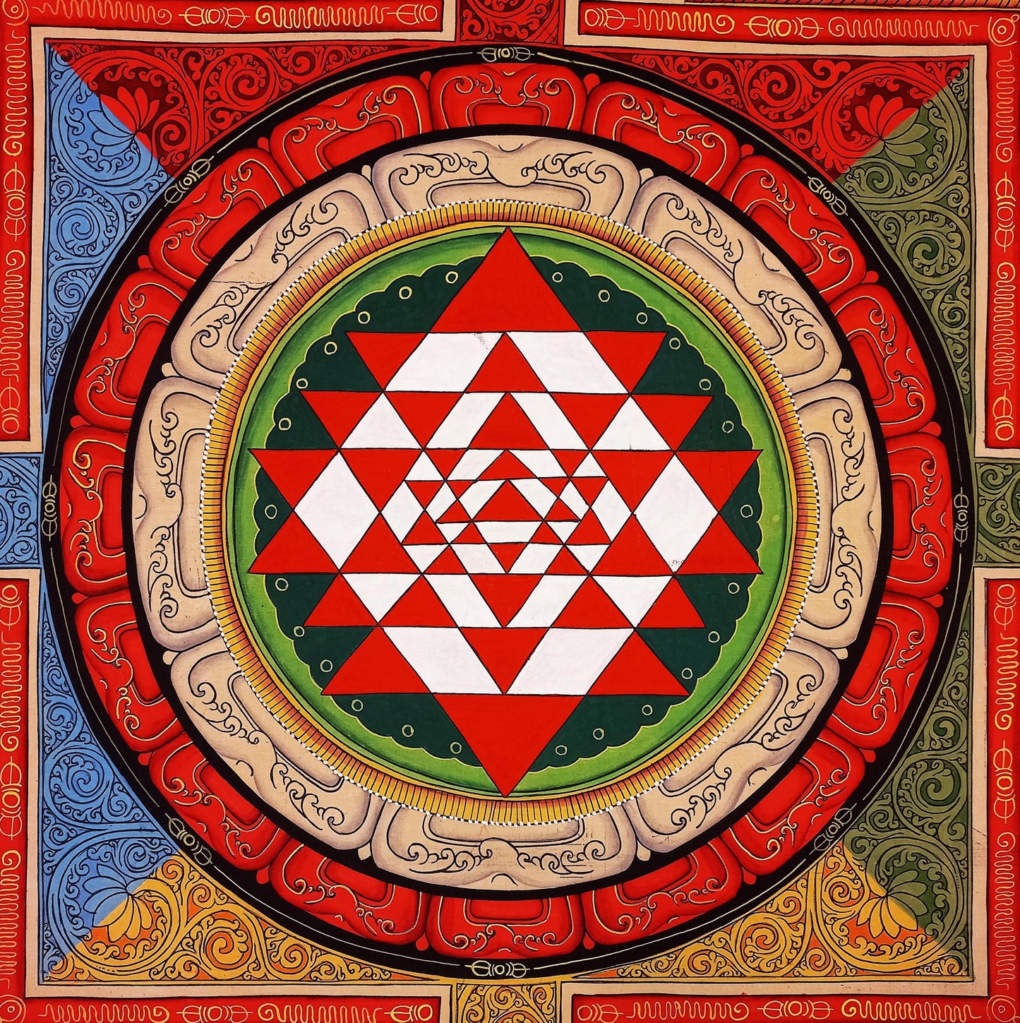 Hand-Painted Sri Yantra Thangka, Newari Pauva Art