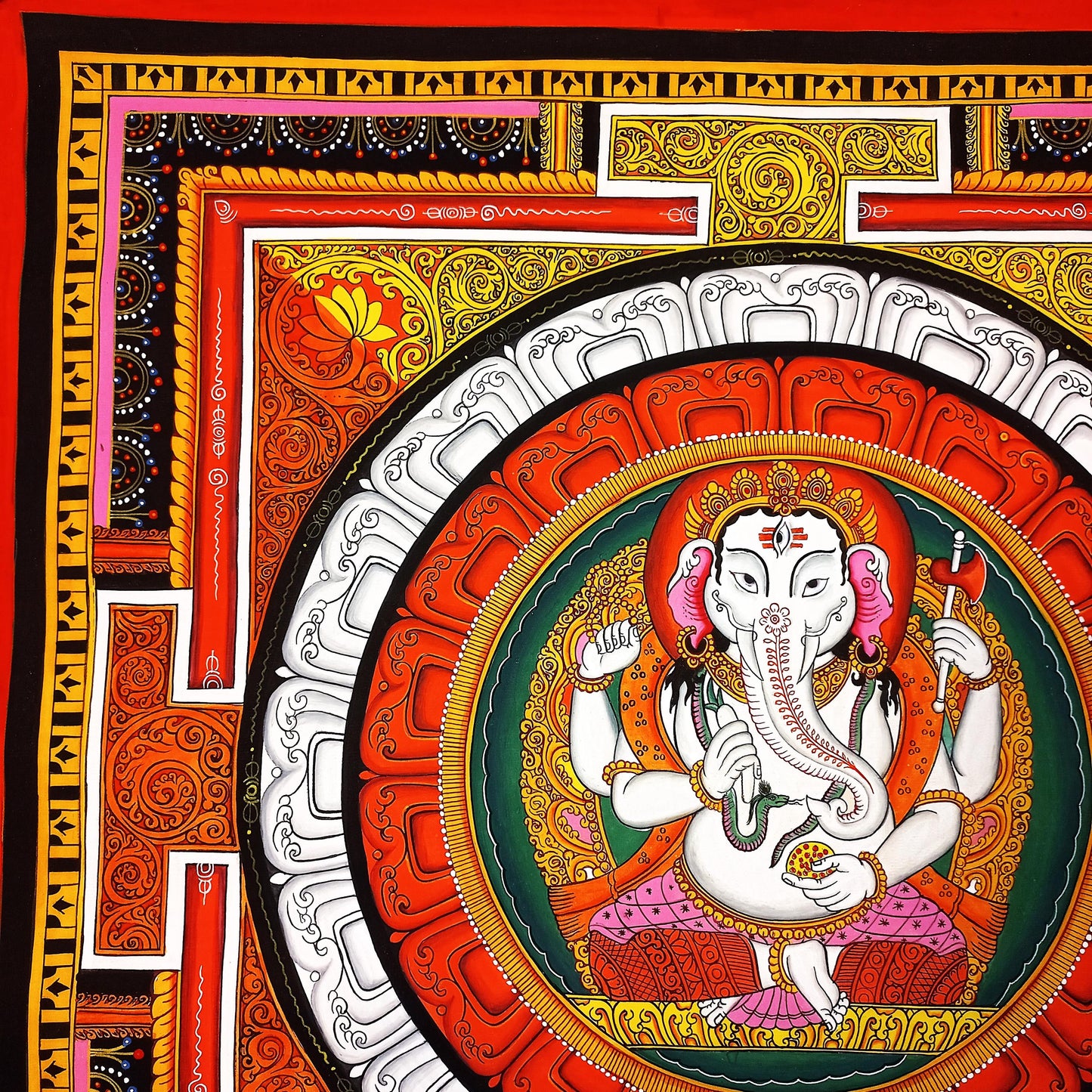 Ganesha Sriyantra Painting, Newari Paubha Art, Wealth & Prosperity