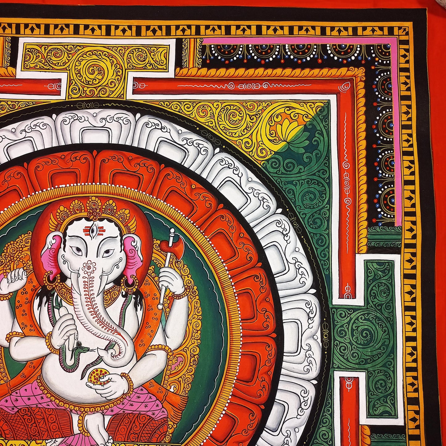 Ganesha Sriyantra Painting, Newari Paubha Art, Wealth & Prosperity