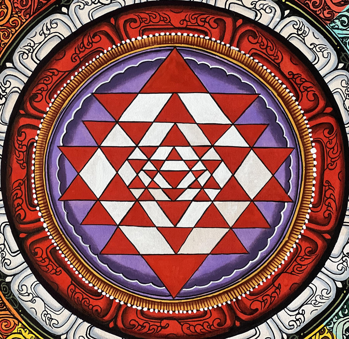 Handmade Sri Yantra Mandala Painting, Newari Thangka Art