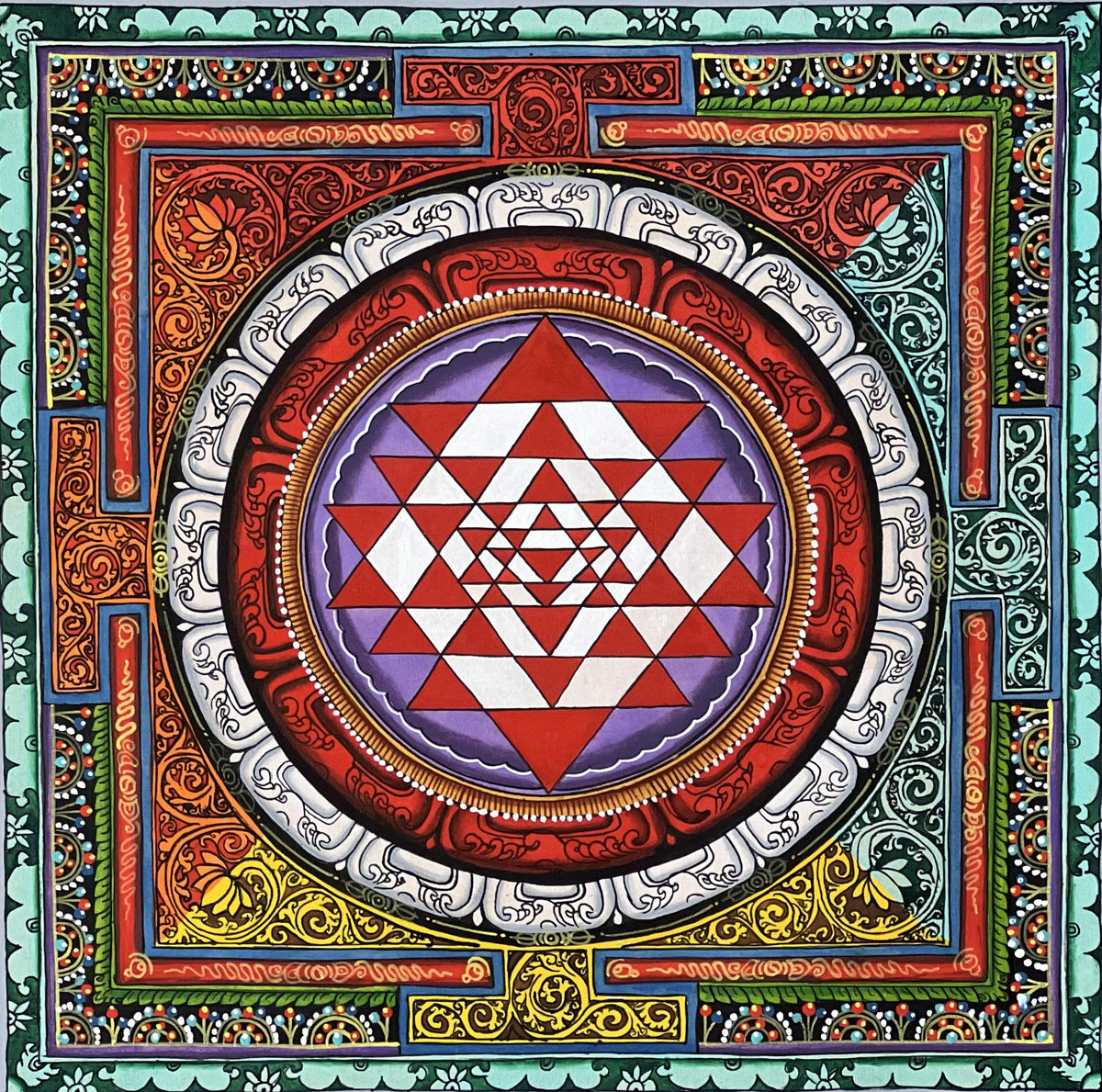 Handmade Sri Yantra Mandala Painting, Newari Thangka Art