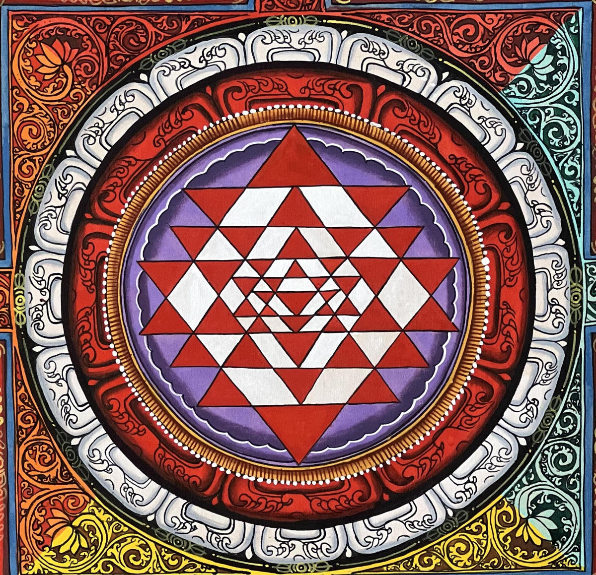 Handmade Sri Yantra Mandala Painting, Newari Thangka Art
