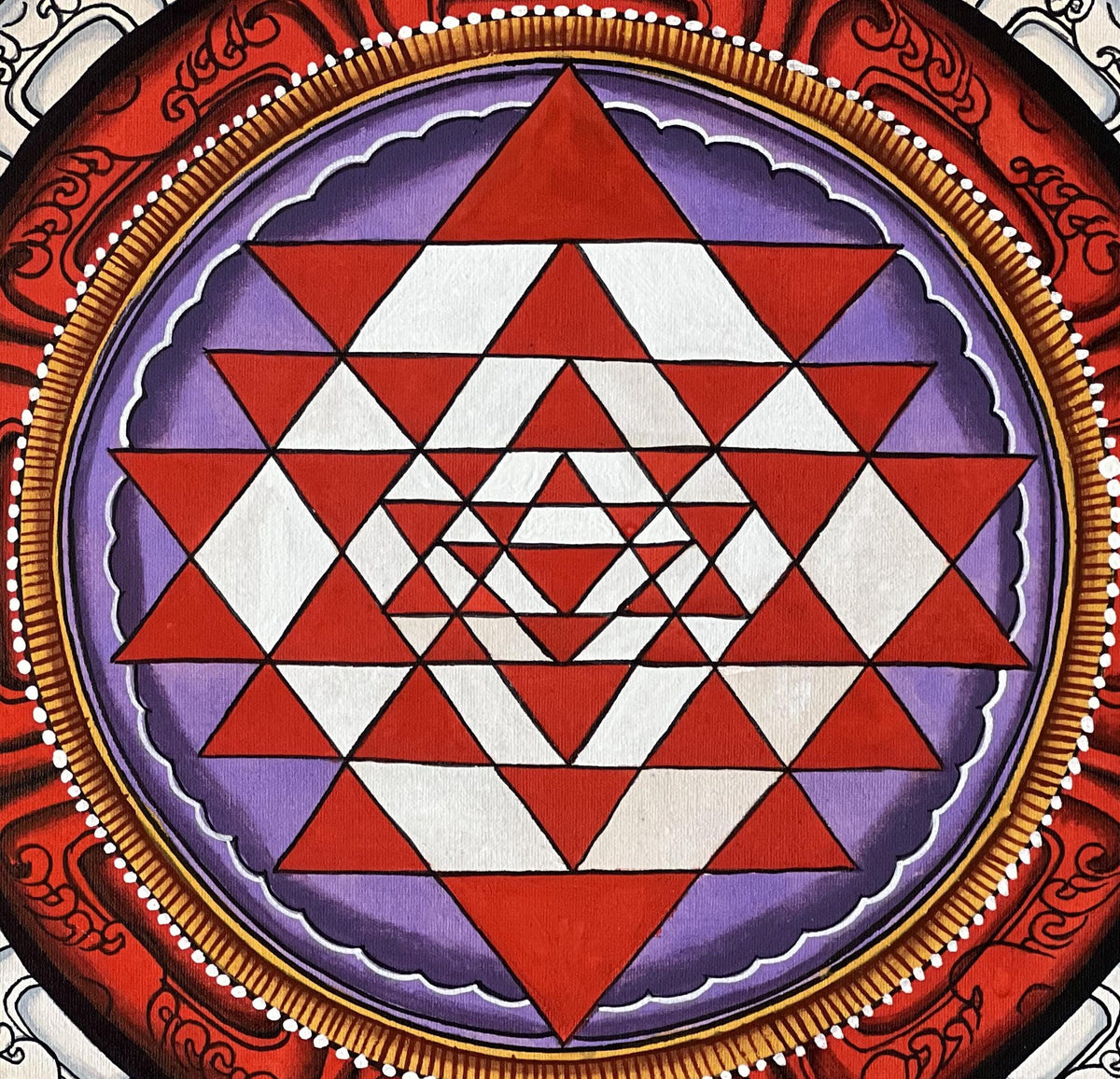 Handmade Sri Yantra Mandala Painting, Newari Thangka Art