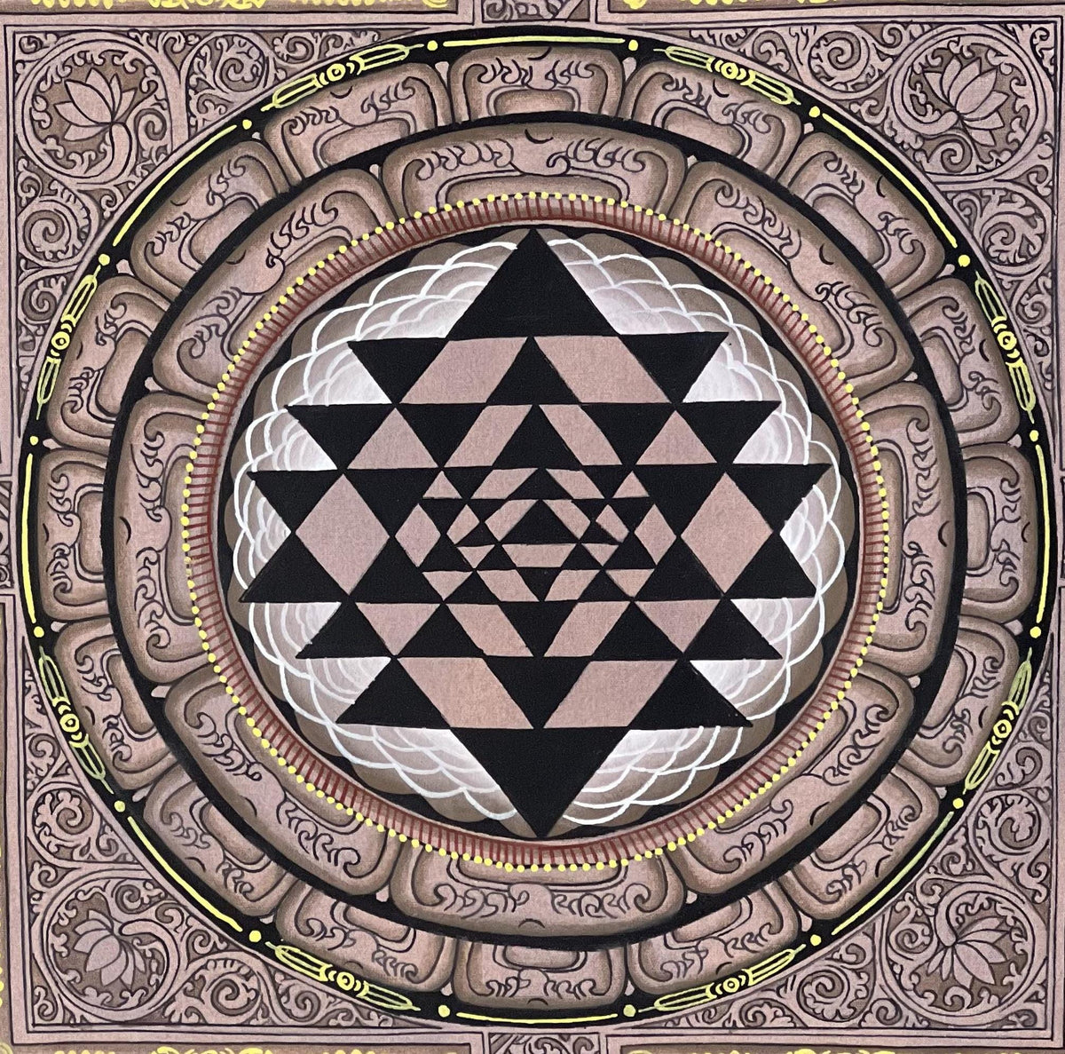 Hand-Painted Shree Yantra Mandala, Newari Paubha Thangka Art