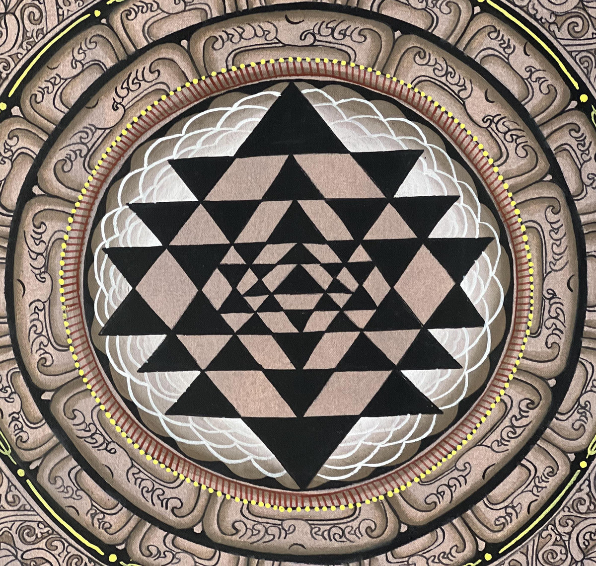 Hand-Painted Shree Yantra Mandala, Newari Paubha Thangka Art