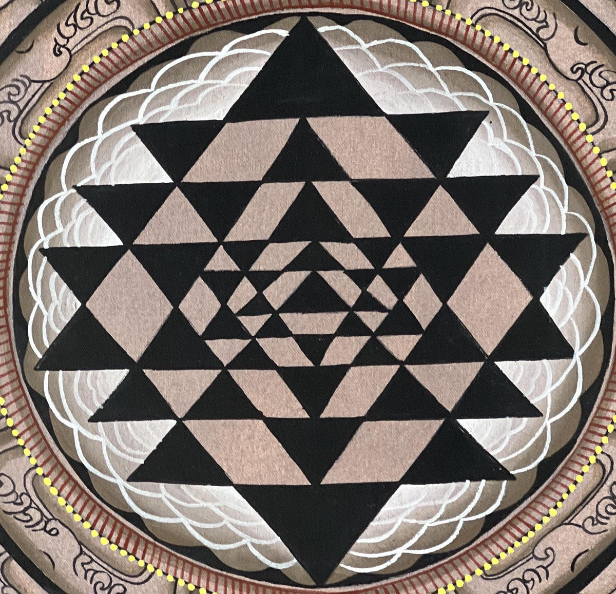 Hand-Painted Shree Yantra Mandala, Newari Paubha Thangka Art