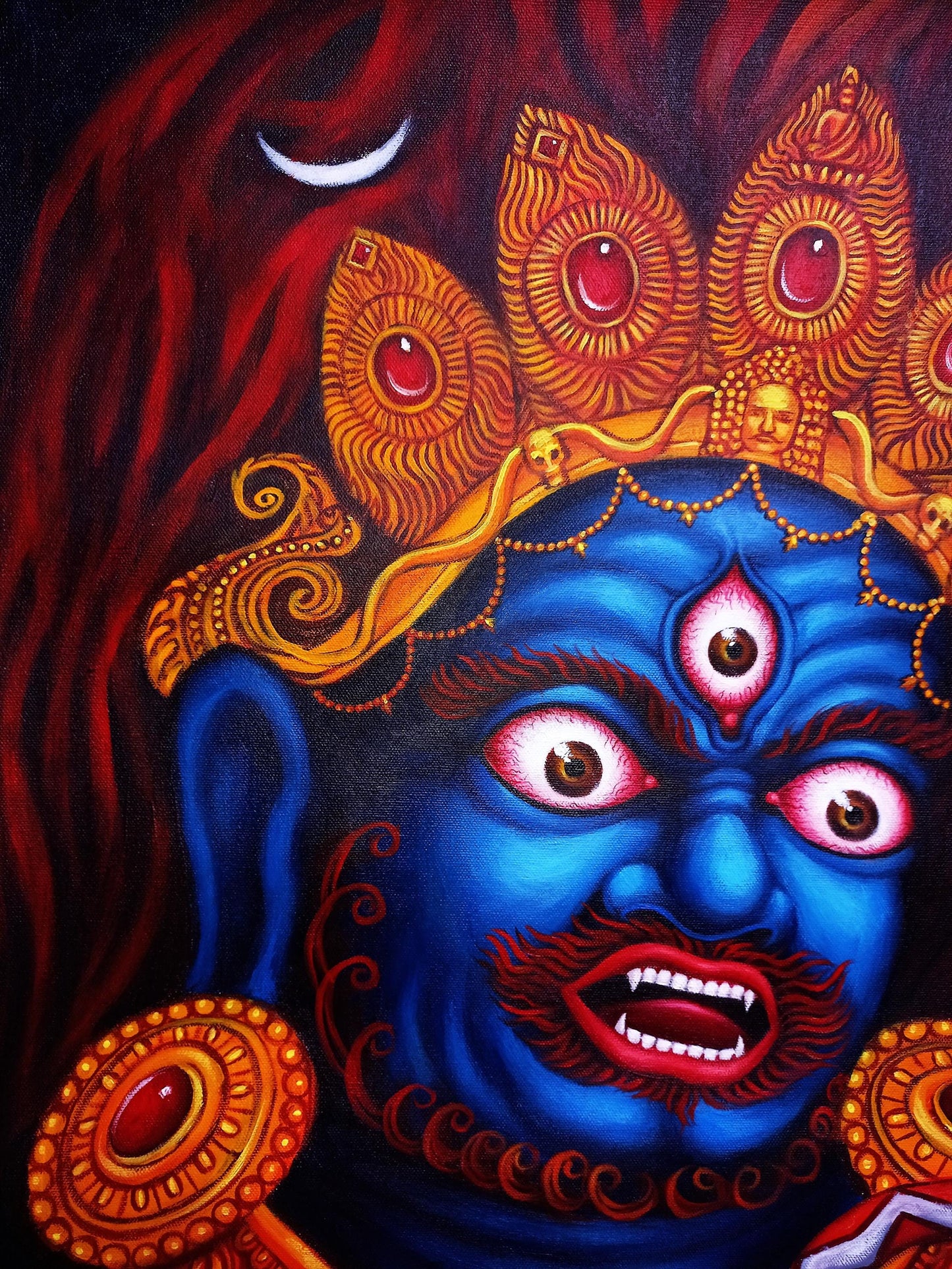 Black Jambhala Acrylic Painting: God of Wealth, Meditation Art (24x30)