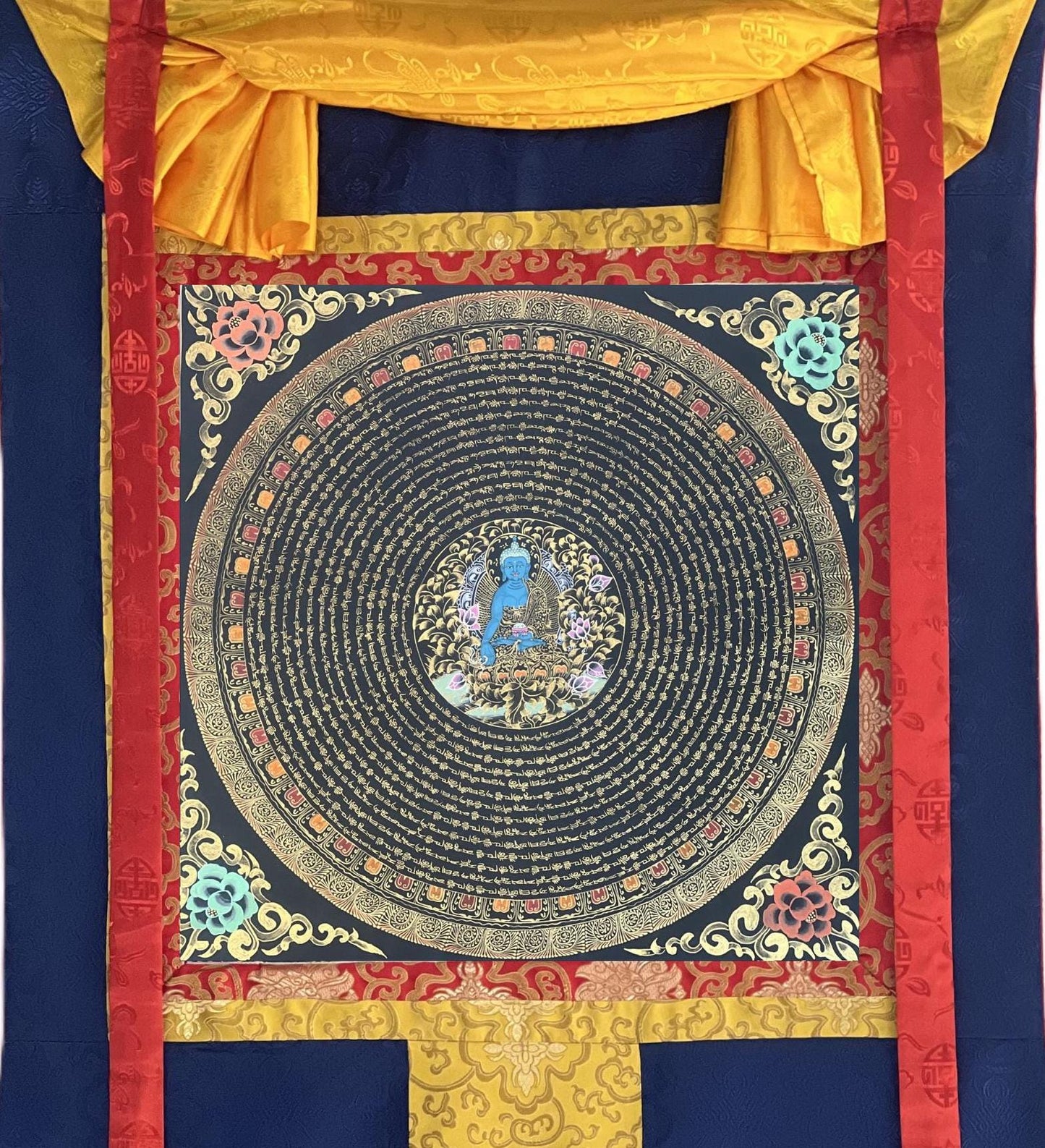 Medicine Buddha Thangka | Om Mantra Mandala, Tibetan Wall Hanging