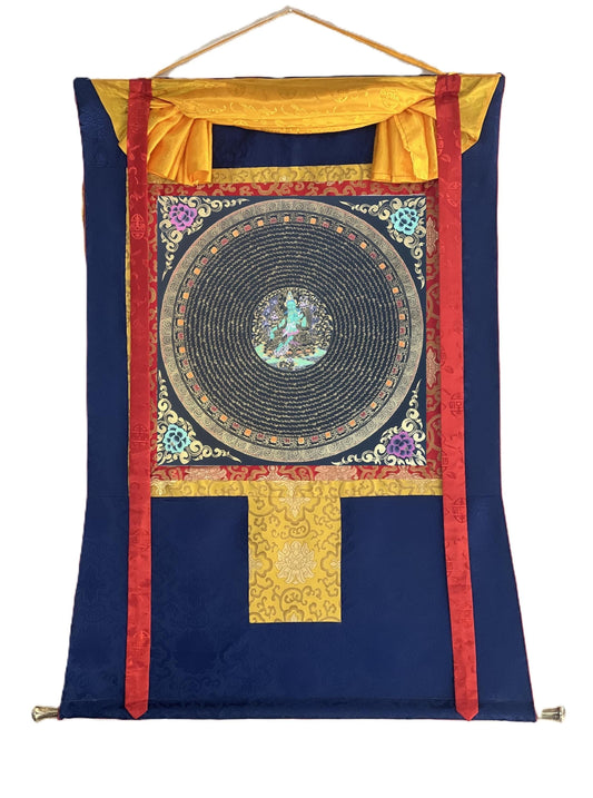 Hand-Painted Green Tara Mandala Thangka | Tibetan Meditation Art, Silk Brocade
