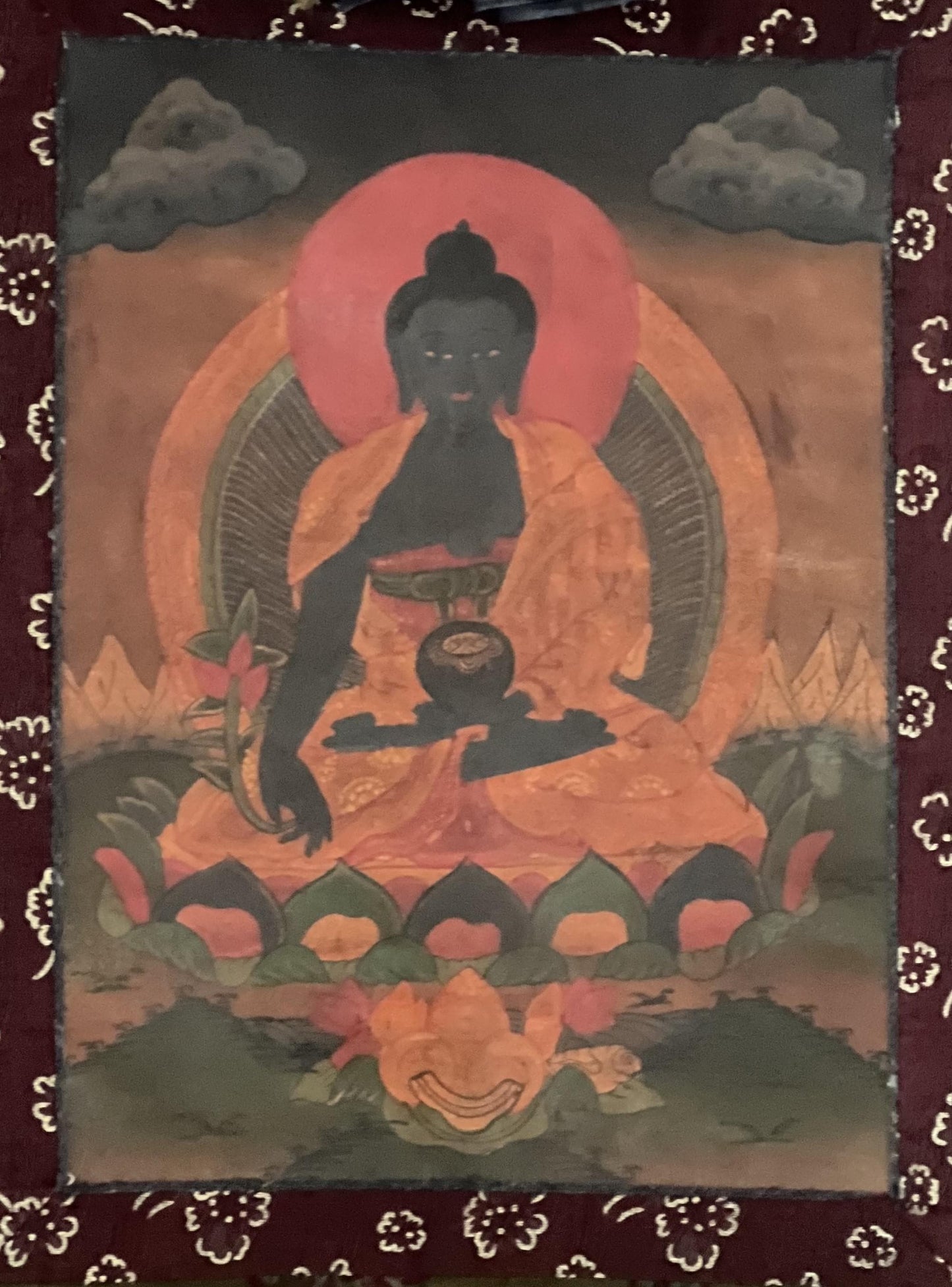Antique Medicine Buddha Thangka Painting, Tibetan God of Healing