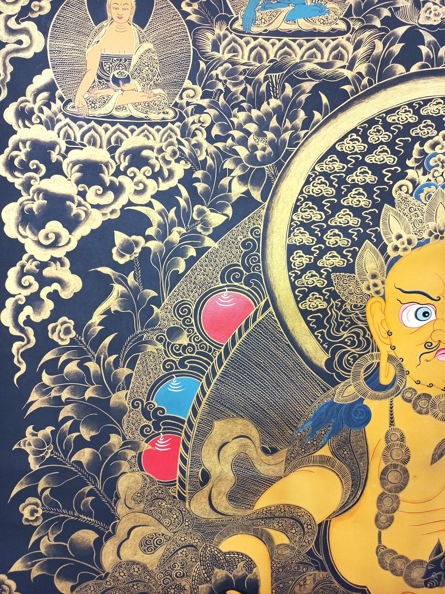 Hand-Painted Jambhala Thangka: Tibetan God of Wealth Painting, 42x54