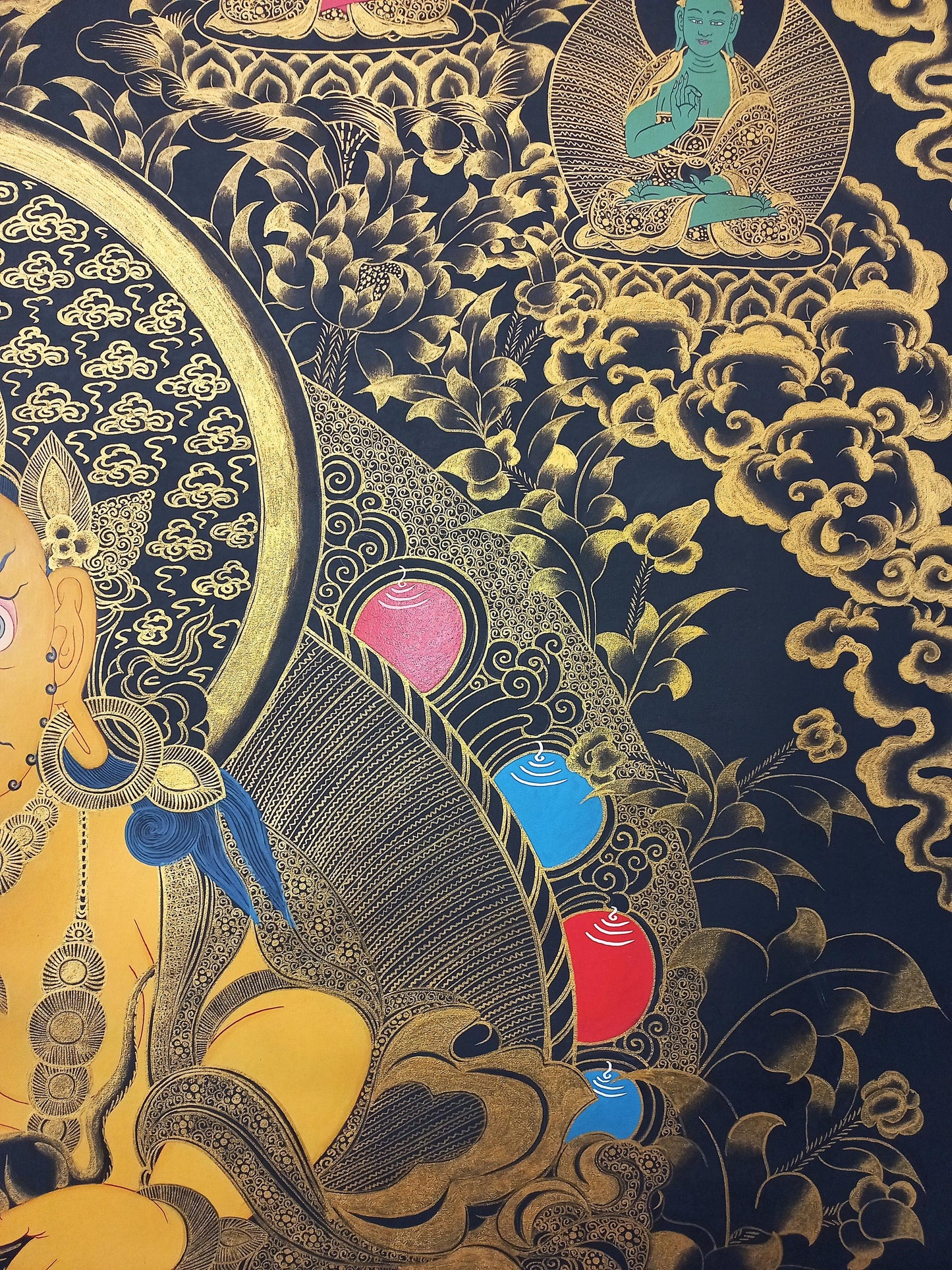 Hand-Painted Jambhala Thangka: Tibetan God of Wealth Painting, 42x54