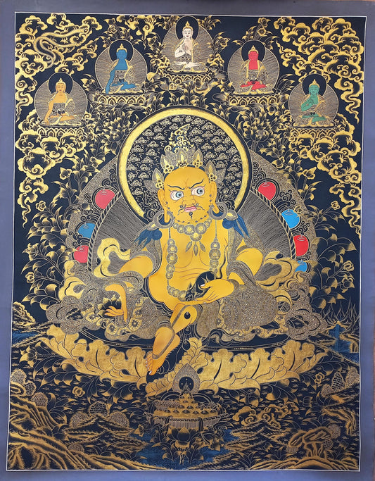Hand-Painted Jambhala Thangka: Tibetan God of Wealth Painting, 42x54