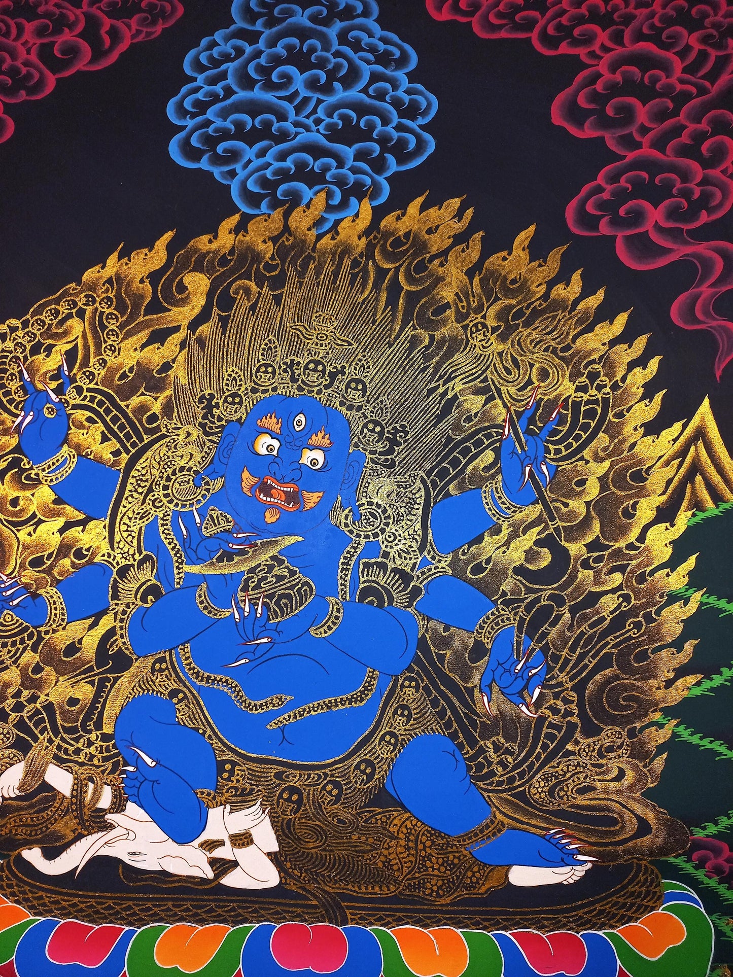 Hand-Painted Black Mahakala Thangka – Tibetan Protector of Wisdom, Nepal (17x24 inch)