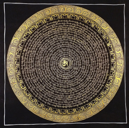 Handmade Om Mantra Mandala Thangka | Tibetan Meditation Art, Good Luck Painting