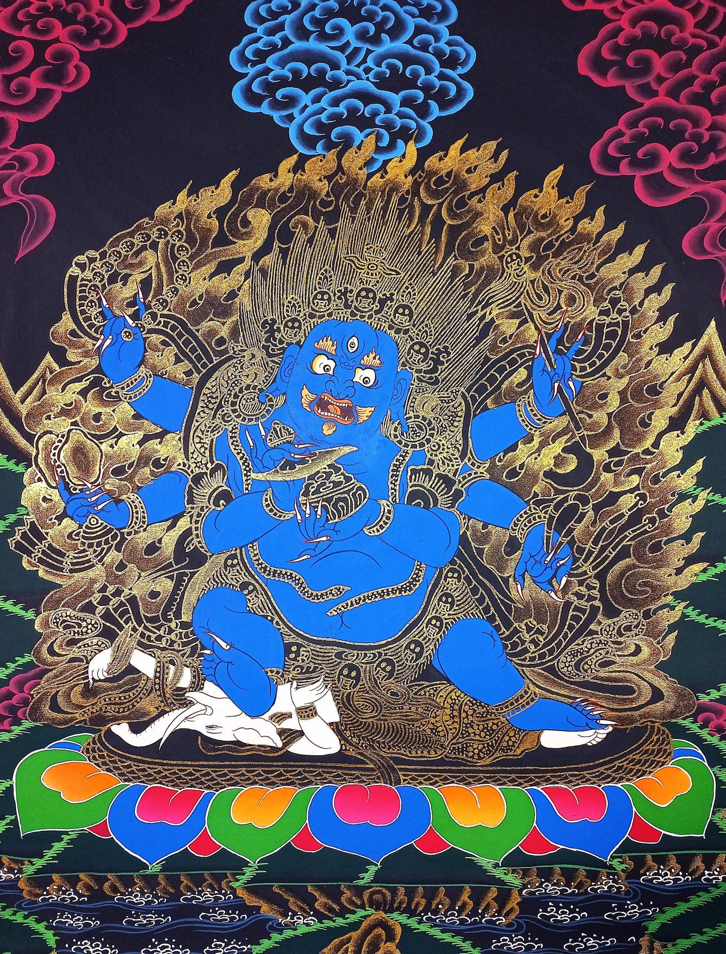 Hand-Painted Black Mahakala Thangka – Tibetan Protector of Wisdom, Nepal (17x24 inch)