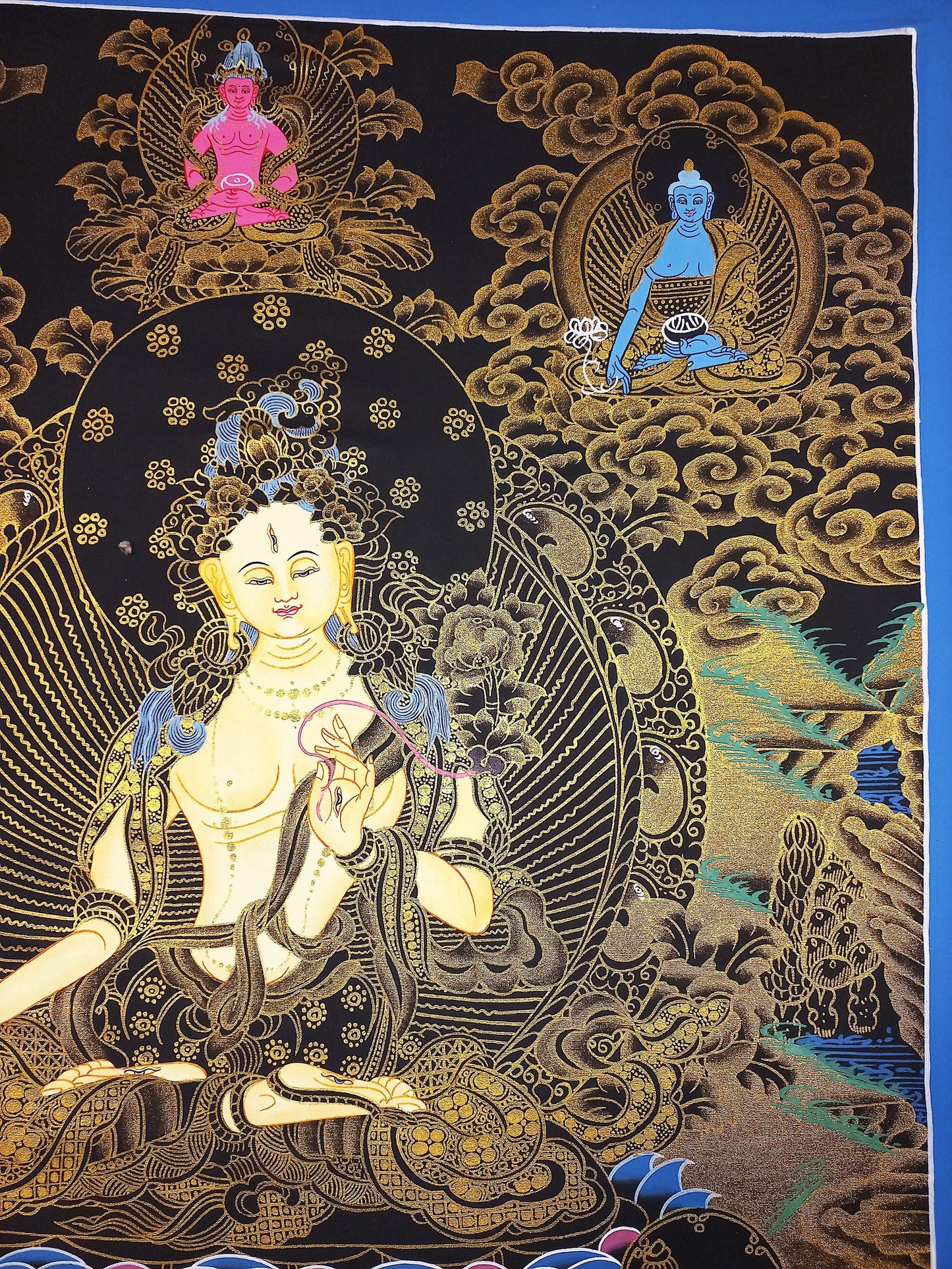 Hand-Painted White Tara Thangka, Mother Goddess Art (18x24-inch)