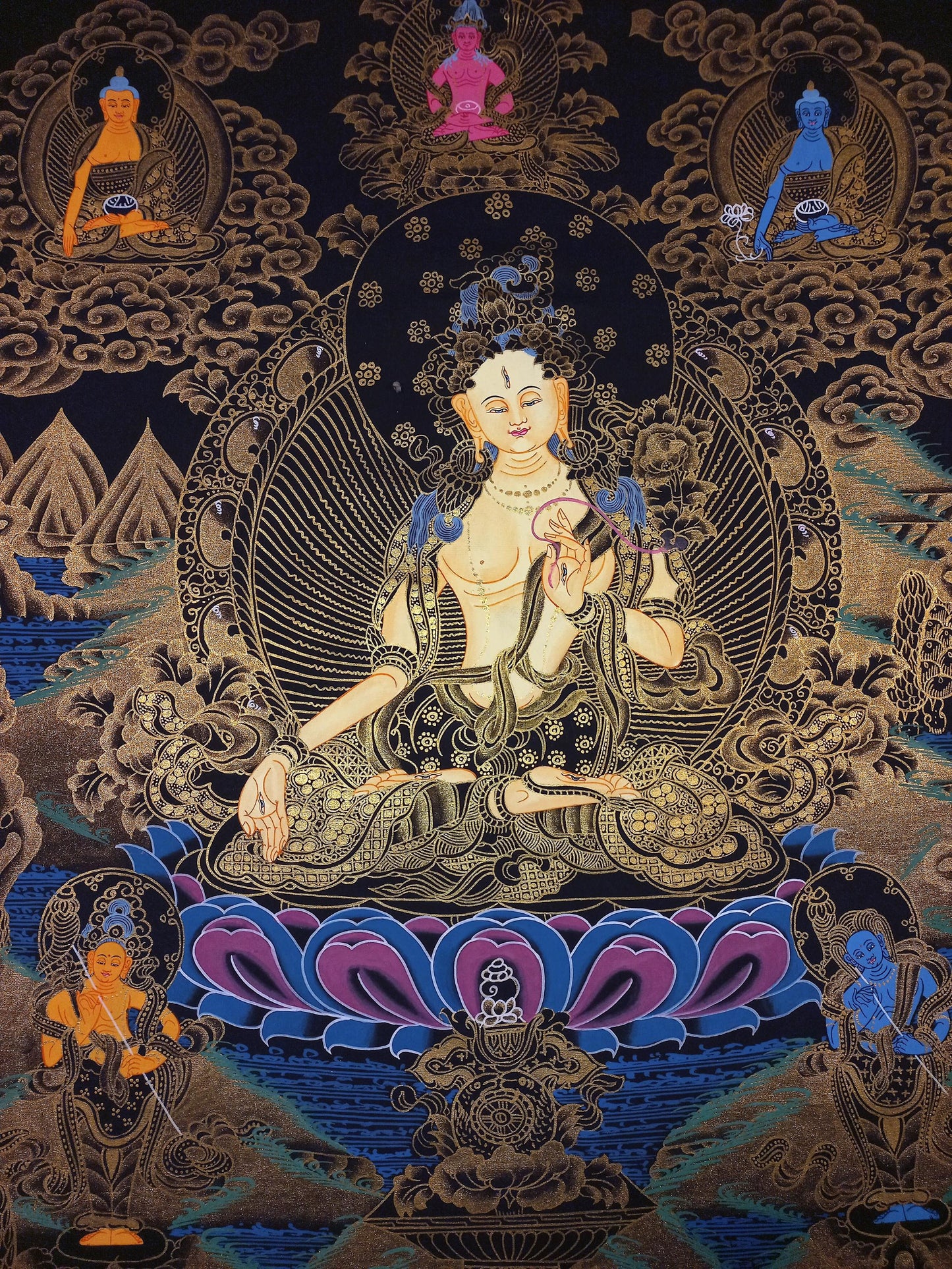 Hand-Painted White Tara Thangka, Mother Goddess Art (18x24-inch)