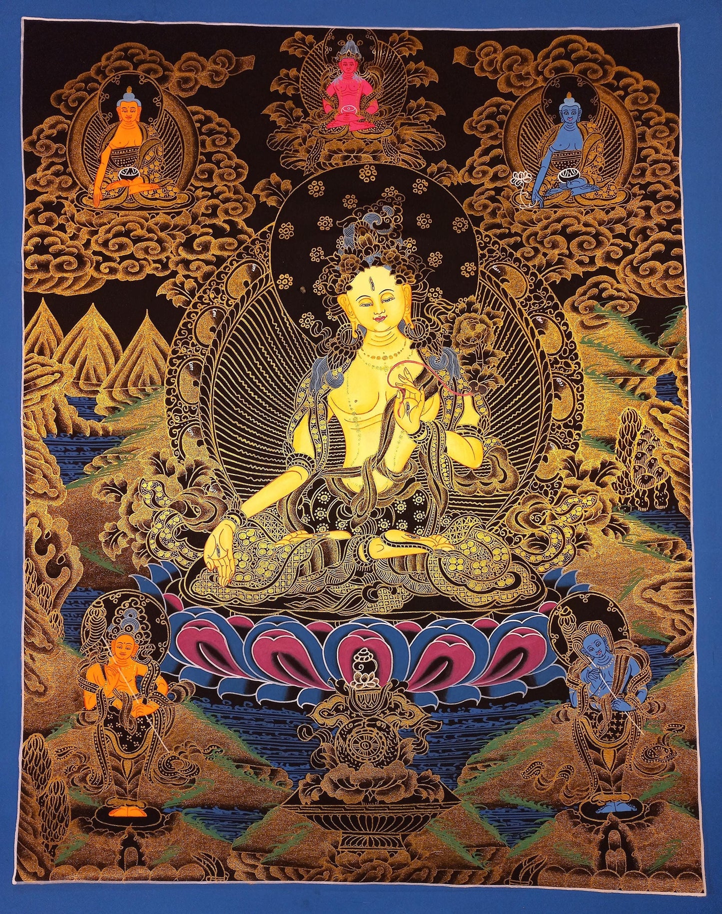 Hand-Painted White Tara Thangka, Mother Goddess Art (18x24-inch)